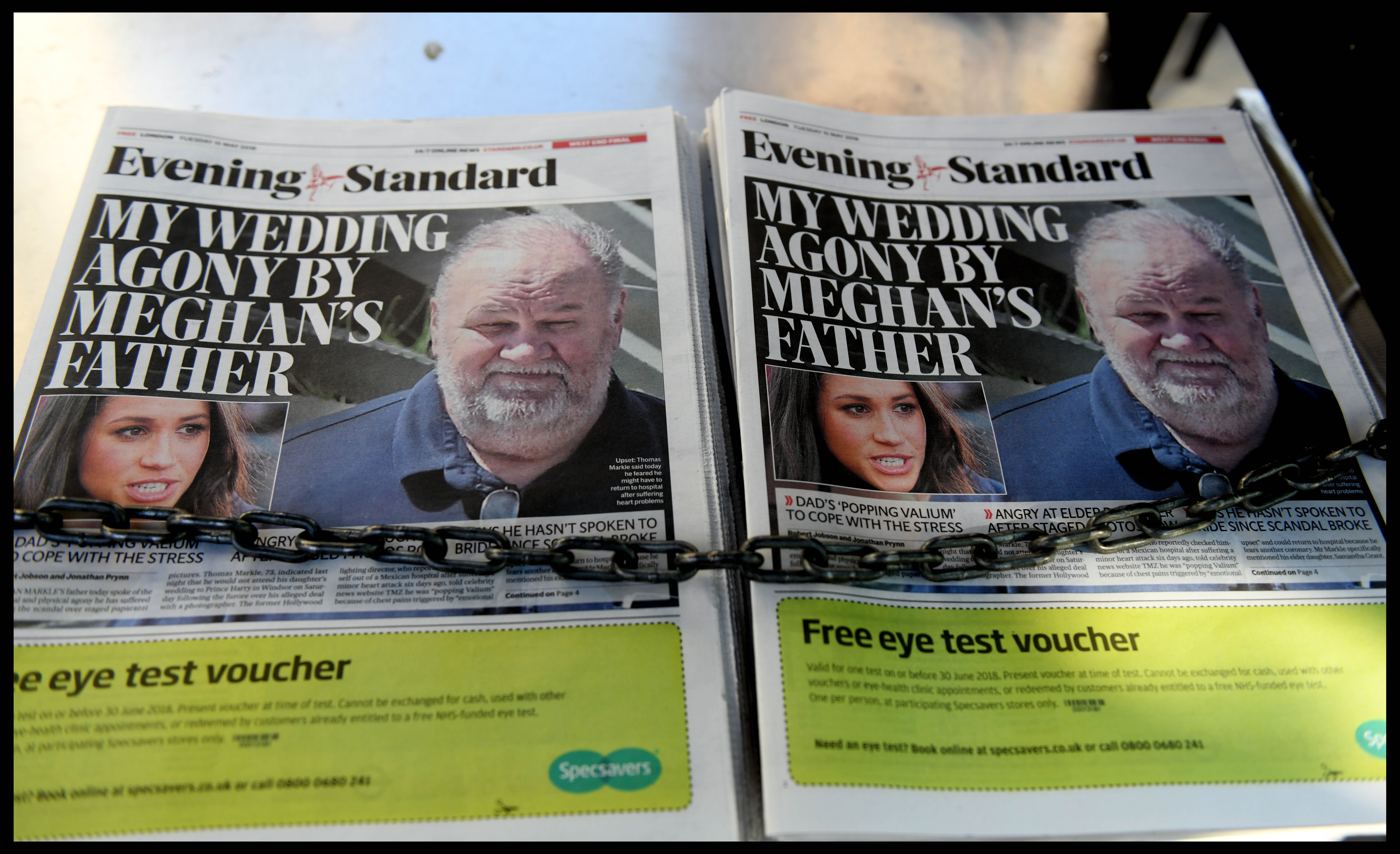 梅根的父親是否出席王室婚禮，連日成為英國八卦報紙猜測話題。（東方IC）
