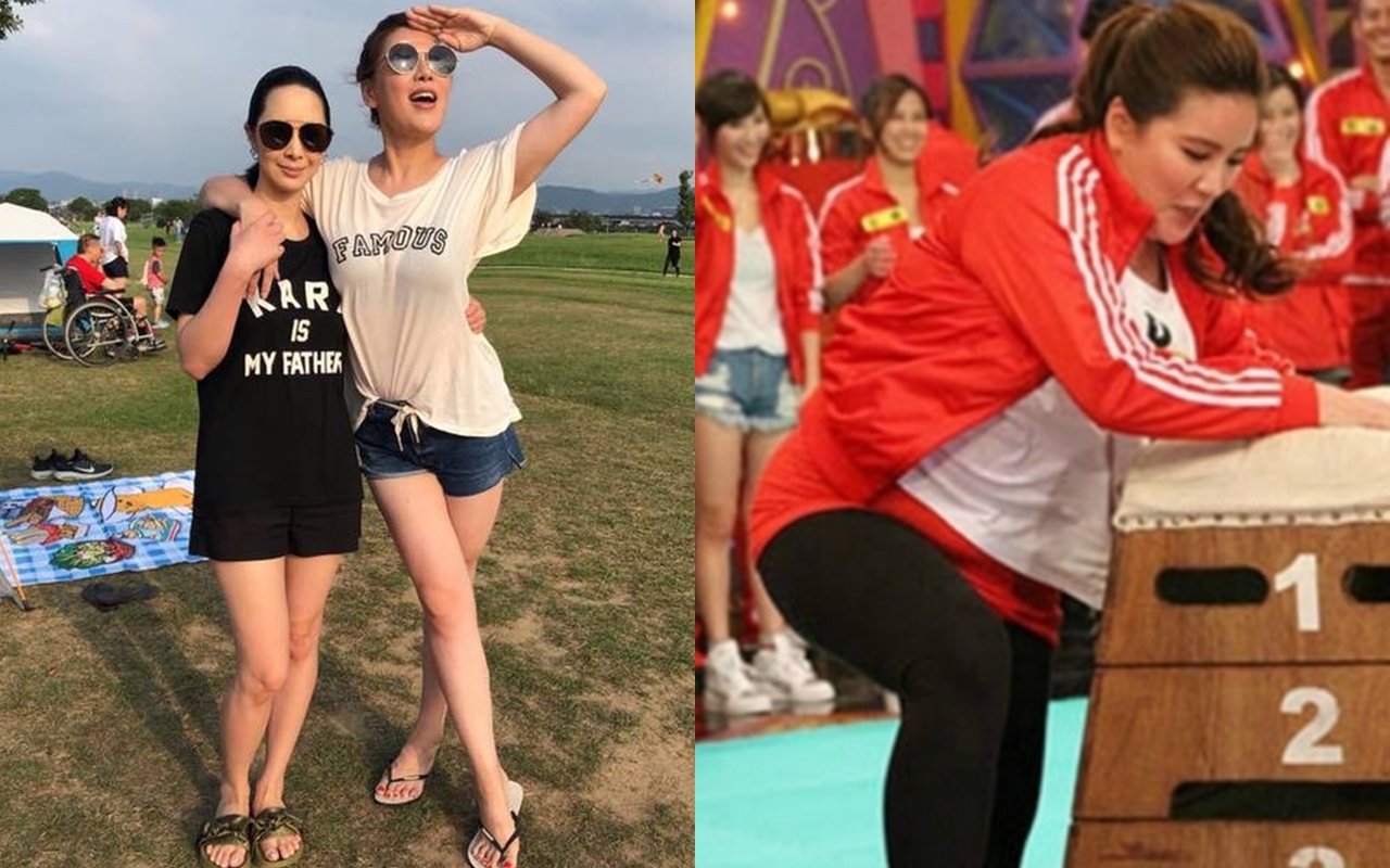 小禎在臉書分享與友人野餐照，展示瘦身成果。（左圖取自小禎臉書，右圖翻攝畫面）