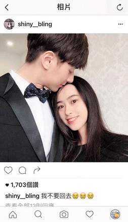 張軒睿（左）曾與長髮小模Shiny（右）交往時，兩人互動如小夫妻，女方還po出靠頭照片。（翻攝自Shiny_bling IG）