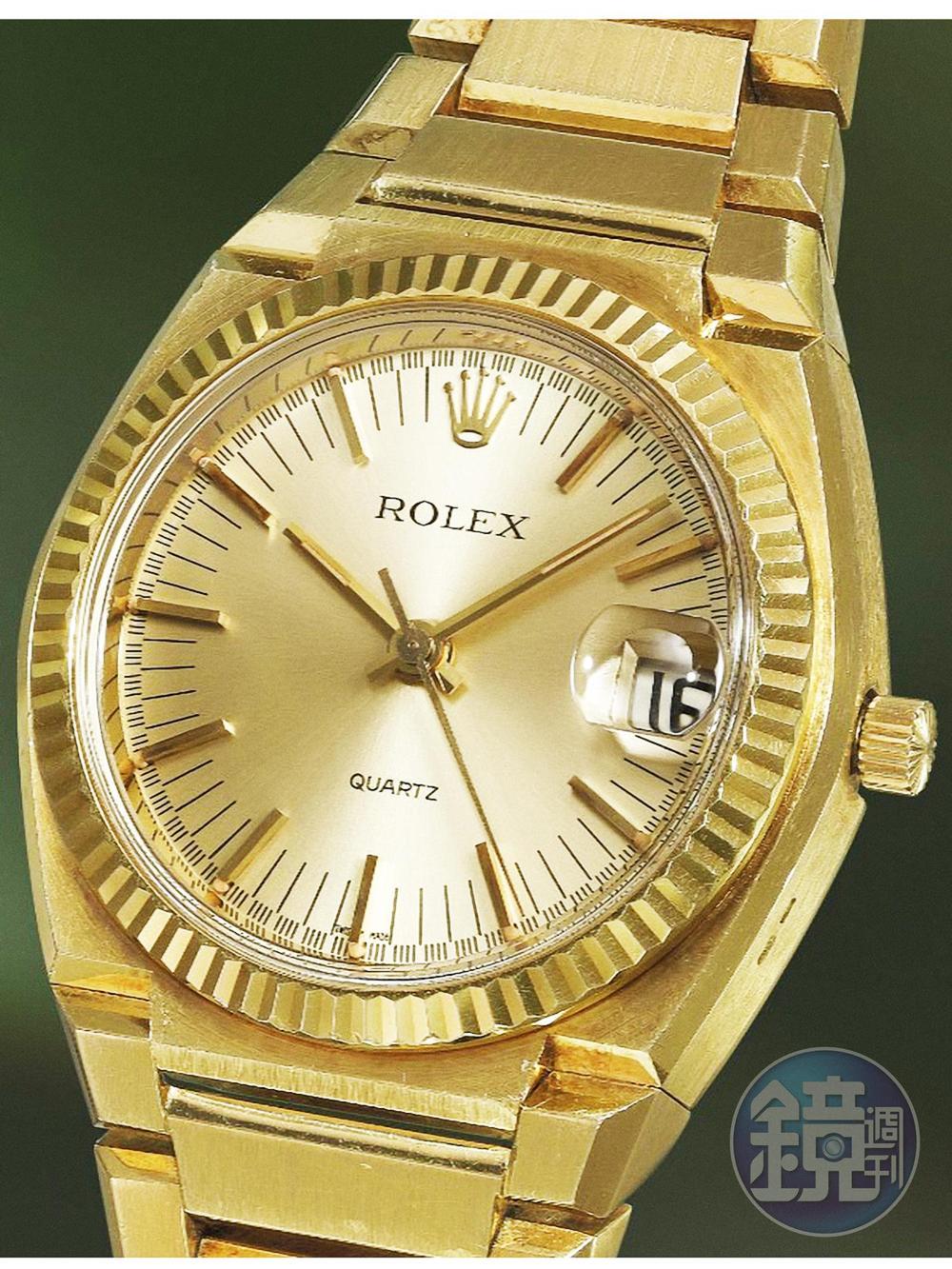 ROLEX第一代石英錶Ref.5100存世數量稀少，相當值得收藏。富藝斯公司（Phillips）於2016年11月28日拍出的同型錶產於1972年，含佣成交價為143,750港幣(約53萬台幣)。