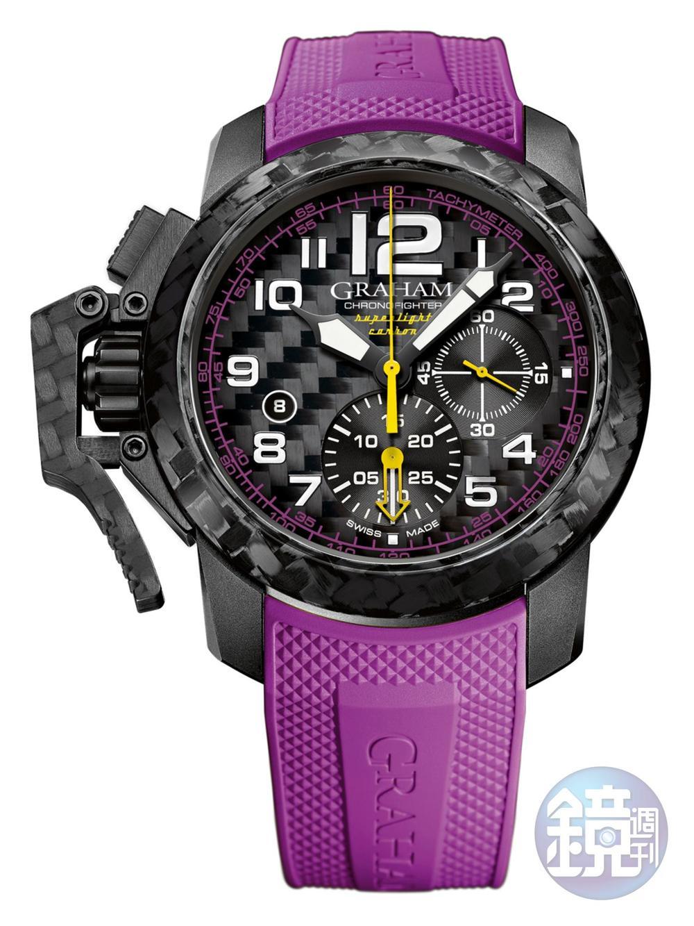 《Chronofighter Superlight Carbon》將F1一級方程式賽車輪胎的鮮豔色彩整合入腕錶的設計，這個血液中噴張著賽車燃料油、腦內充斥著大膽的設計風格的品牌，推出全新的腕錶款，將超輕盈的高科技碳結合超動感的造型，結合吸睛的輪胎色系，精確地反映出這些錶款完美結合外觀與機能的平衡美。功能：時間顯示；計時碼錶/機芯：自動上鏈機芯/建議售價：約NT$388,000