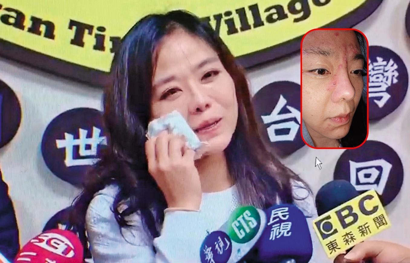 江欽良被檢警帶走後,小潘潘(圖)現身泣訴,強調相信丈夫,絕無涉及詐貸。(翻攝畫面)