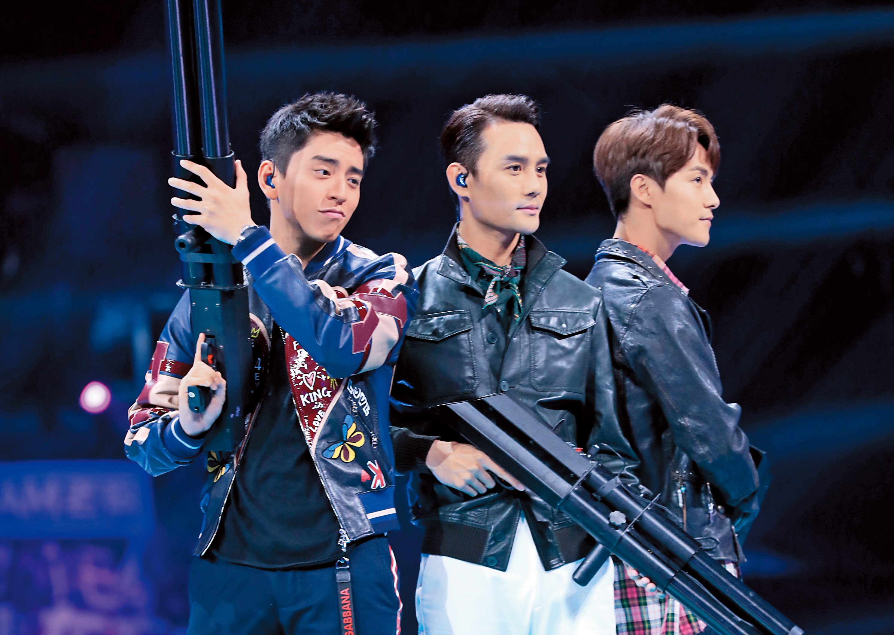 王大陸（左）還跟王凱（中）、馬天宇（右）一起拍了《英雄本色2018》，可惜賣座不好。（東方IC）