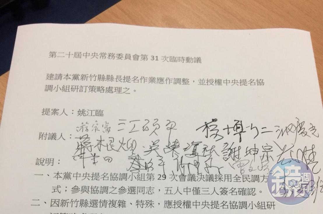 國民黨新竹縣長參選人至今難產,中常委今提案建請調整提名作業。