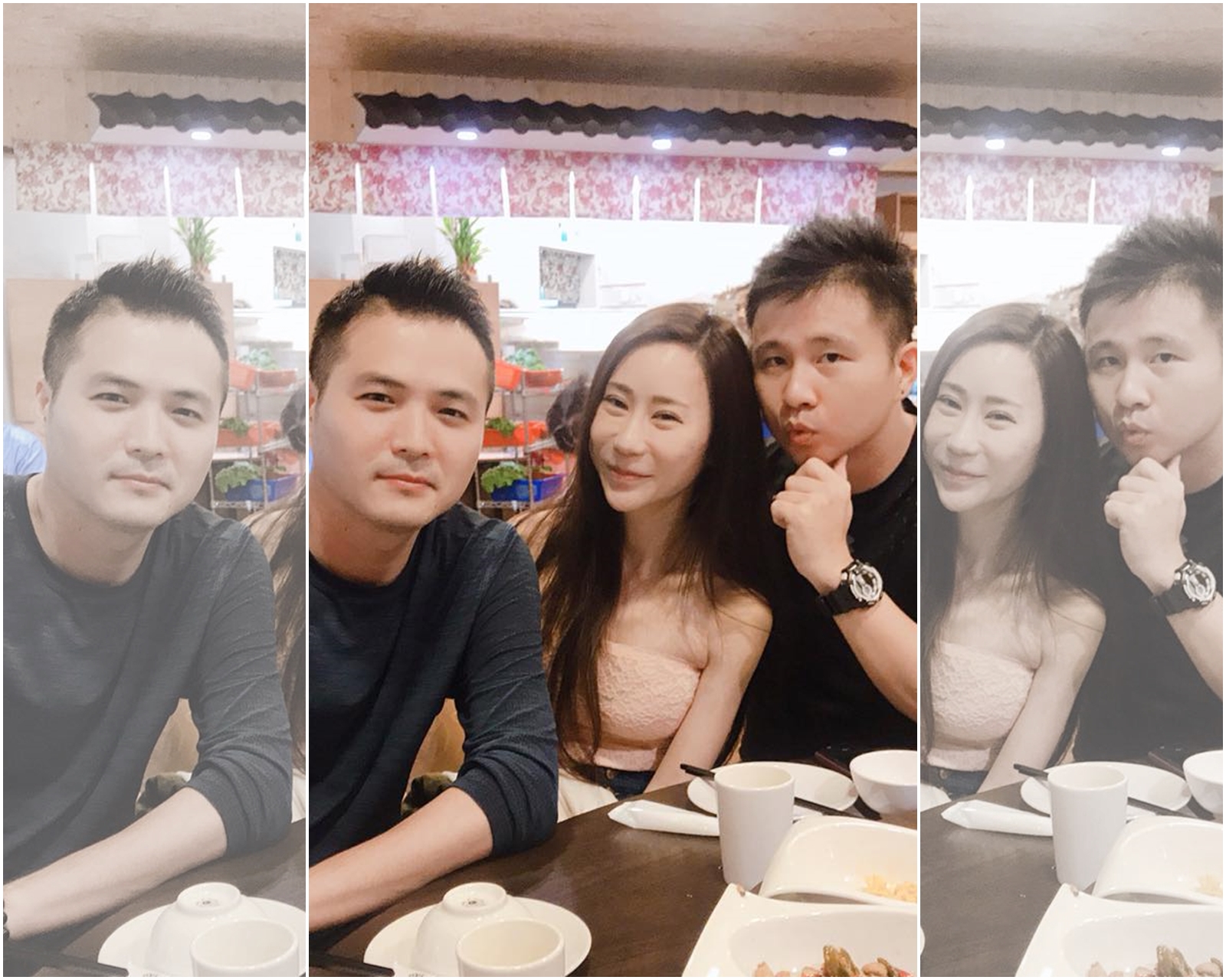 安晨妤30日晚間貼出驚人照片,跟傳聞中「小王」羽球教練周義家、少東老公張劭緯合照。(翻攝安晨妤臉書)