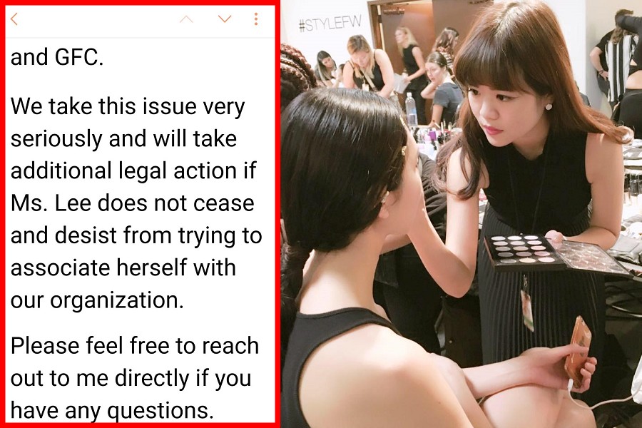 溫哥華時裝週主辦單位發聲明指李敏說謊，並強調不排除採取法律行動。（右圖翻攝自李敏臉書）