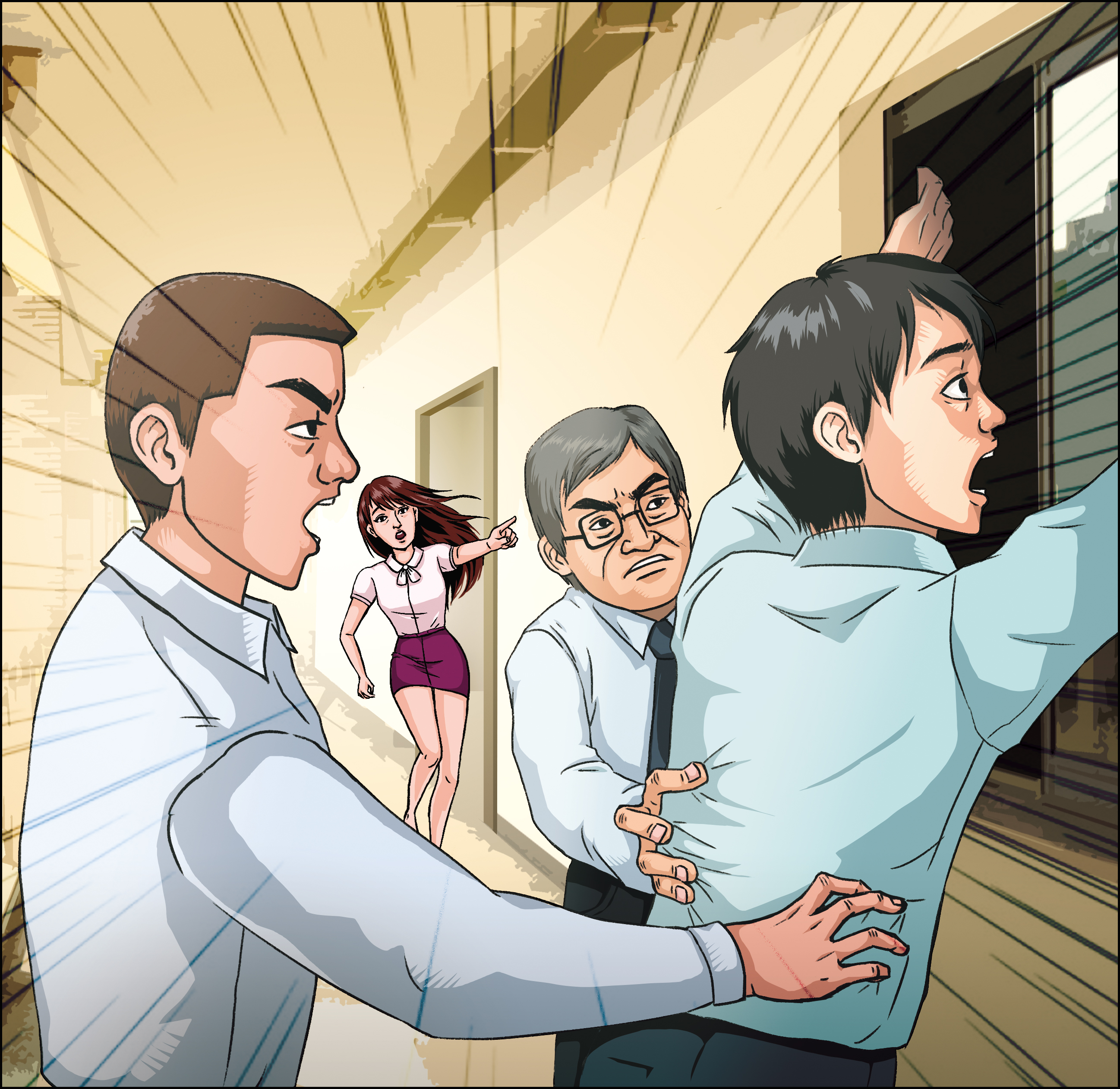 洪姓政風人員見形跡敗露，準備從陽台爬回男廁，被聞風而來的其他公務員逮個正著。