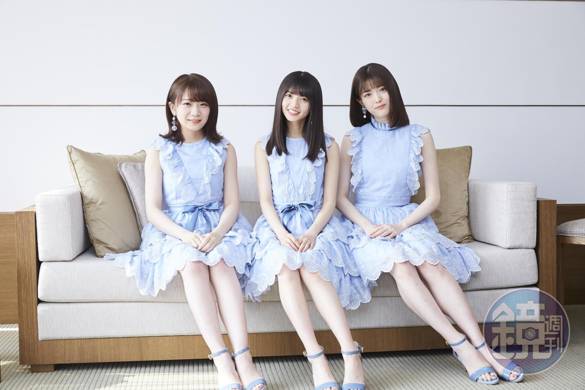 乃木坂46成員秋元真夏（左起）、齋藤飛鳥與松村沙友理低調來台拍廣告。