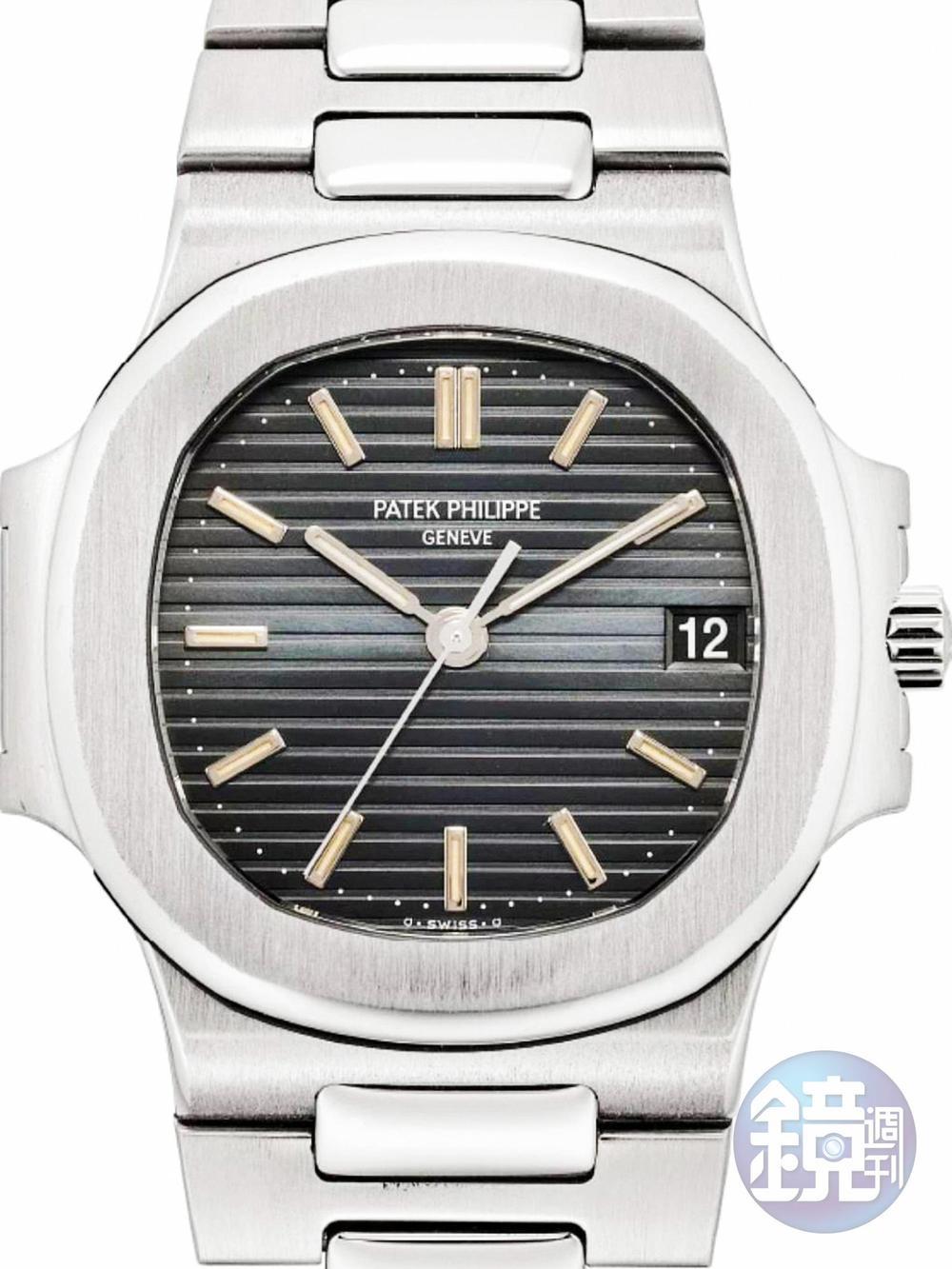 Lot 899，PATEK PHILIPPE Nautilus 3800/1不鏽鋼腕錶，產於1988年，估價12~20萬港幣，含佣價為32.5萬港幣（約123.5萬台幣）。只要是不鏽鋼金鷹腕錶，即使稍有年份且錶徑僅37mm，價格同樣一飛沖天。