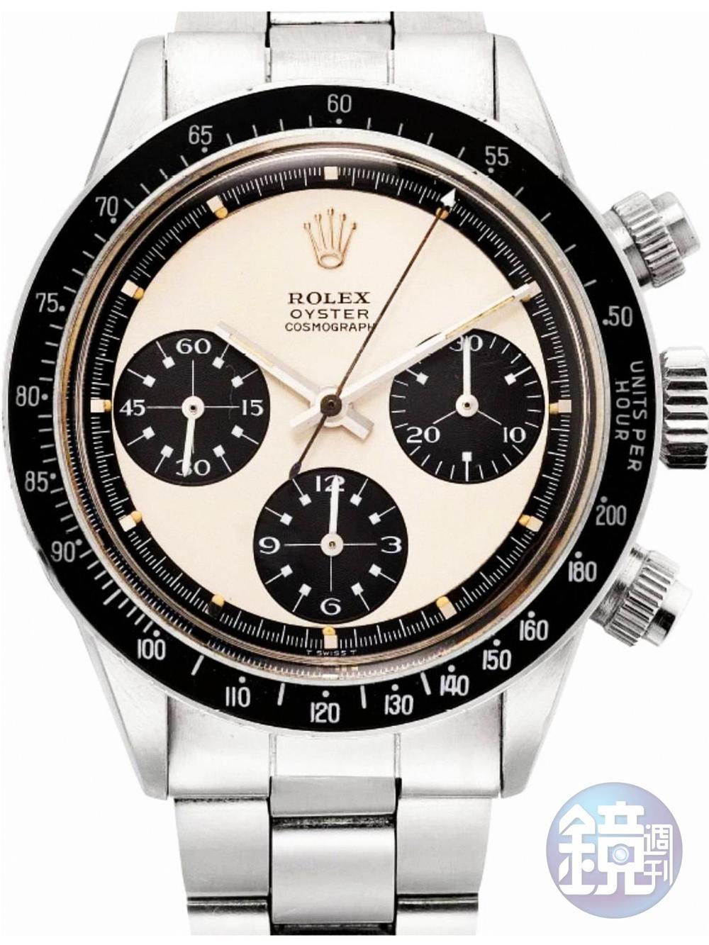 Lot 825，ROLEX Daytona 6263計時碼錶，產於1971年，估價240~400萬港幣，含佣價為436萬港幣（約1,656萬台幣）。這幾年只要配有「保羅紐曼」面的老Daytona，價格幾乎跳躍式成長，品相優者未來只會水漲船高。
