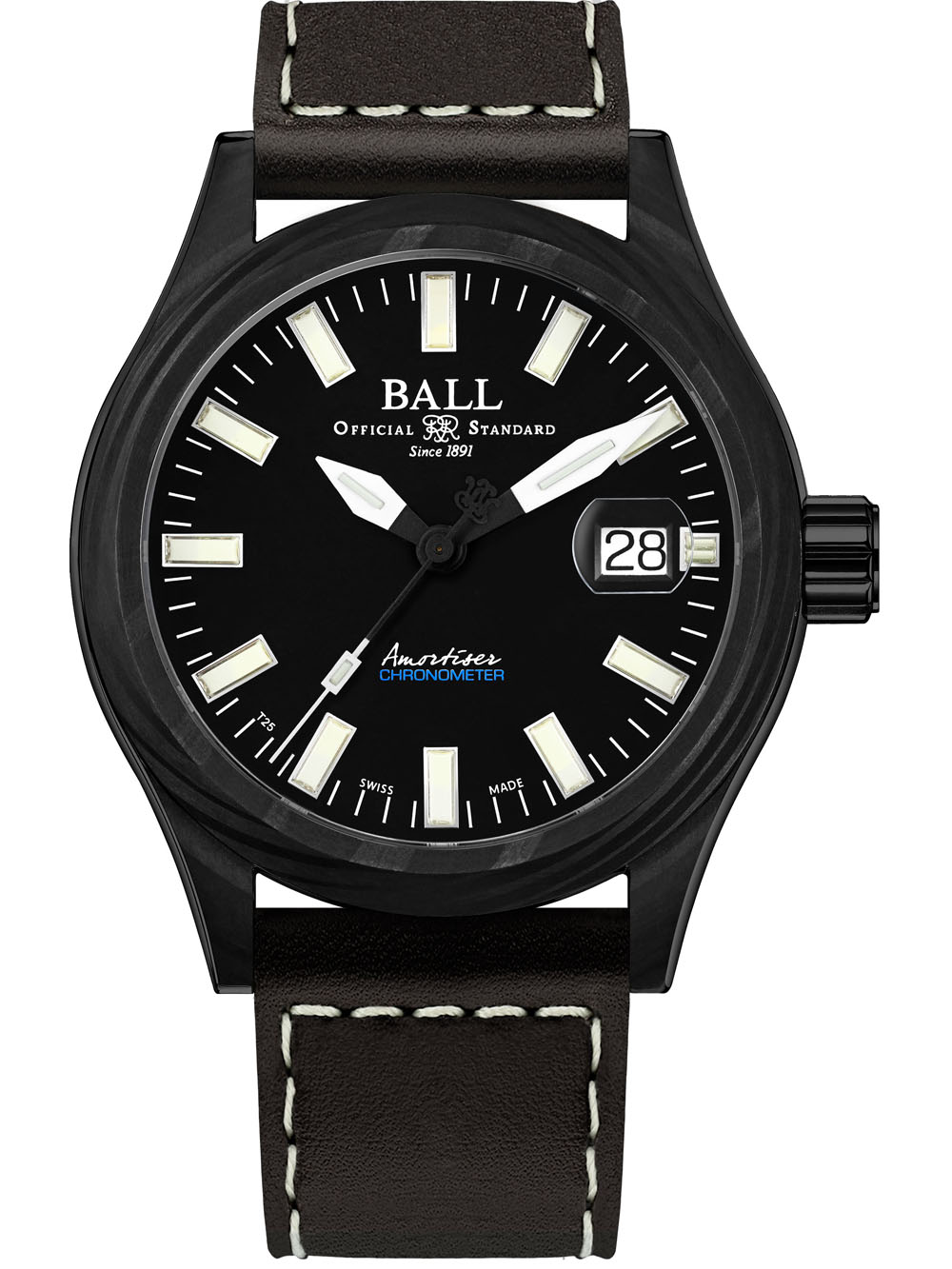 《BALL Engineer III CarboLIGHT》波爾錶除了擁有獨家氚氣燈管技術,在創新材質的開發也不遺餘力,最新的CarboNANO材質,結合碳纖維物料與鎳合金,使同時有輕巧與高抗腐蝕的性能,同時又有鎳合金所製的防磁保護罩保護機芯。面盤上的時標採用闊達1.5mm的大型氣燈,在黑暗中非常明亮。尺寸上有40mm與43mm二種選擇。 功能:時間指示;日曆顯示/機芯:自動上鏈機芯/建議售價:約NT$72,500