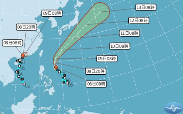第5號颱風「馬力斯」今（8）日凌晨於菲律賓東方生成，預估往日本南方海面前進。（翻攝自氣象局）