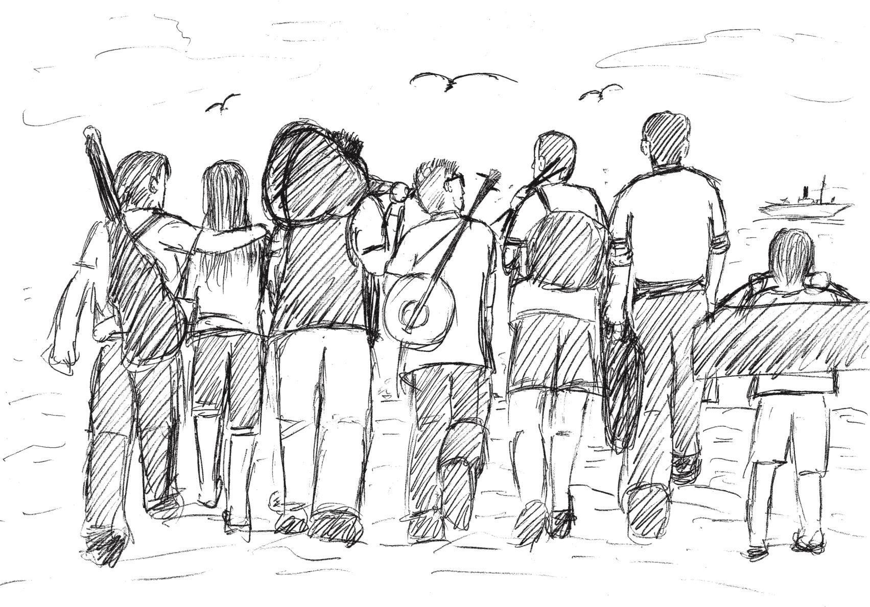 導演魏德聖提供的,《海角七號》主要人物手繪草圖,現正於「顯影。破格而出:台北電影節20印記」展出。(台北電影節提供)