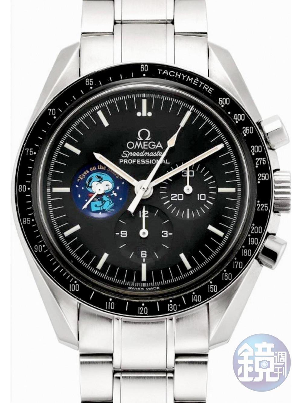 Lot 803，OMEGA Speedmaster Snoopy限量計時碼錶，產於2003年，限量5441只，估價6.5~9.5萬港幣，含佣價為10萬港幣（約38萬台幣）。不管是這只老Snoopy還是2015年推出的新Snoopy，都是一錶難求的超級夯貨。10幾年前筆者認為此錶雖限量、但總數不算少，當時以不到6萬台幣脫手，作夢也沒想到現在至少漲了5、6倍，令人扼腕。
