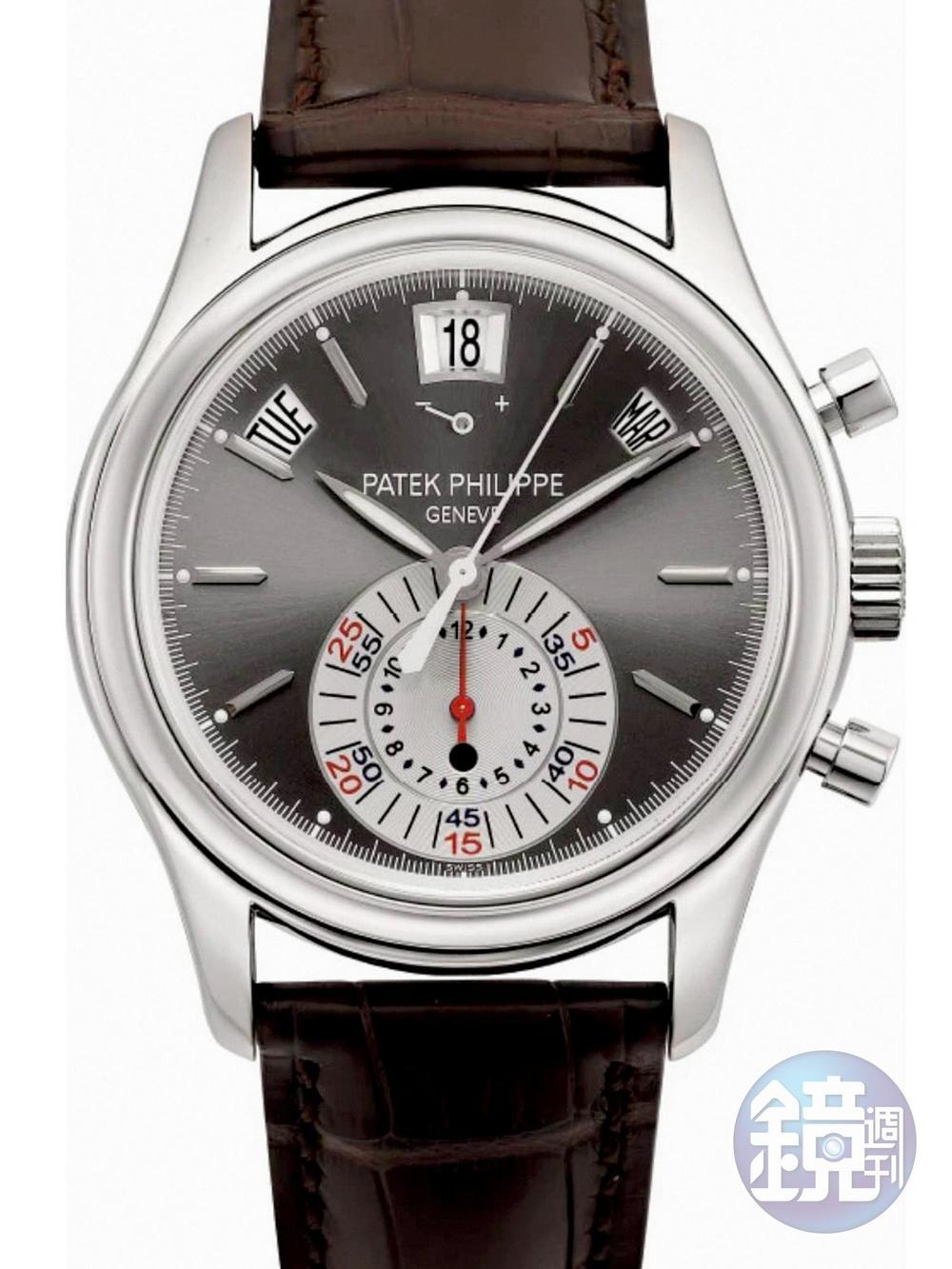 Lot 932，PATEK PHILIPPE鉑金年曆計時碼錶，產於2008年，估價28~40萬港幣，含佣價為38.75萬港幣（約147萬台幣）。與10年前的高點相較，現在成交價幾乎腰斬，此時不買更待何時？