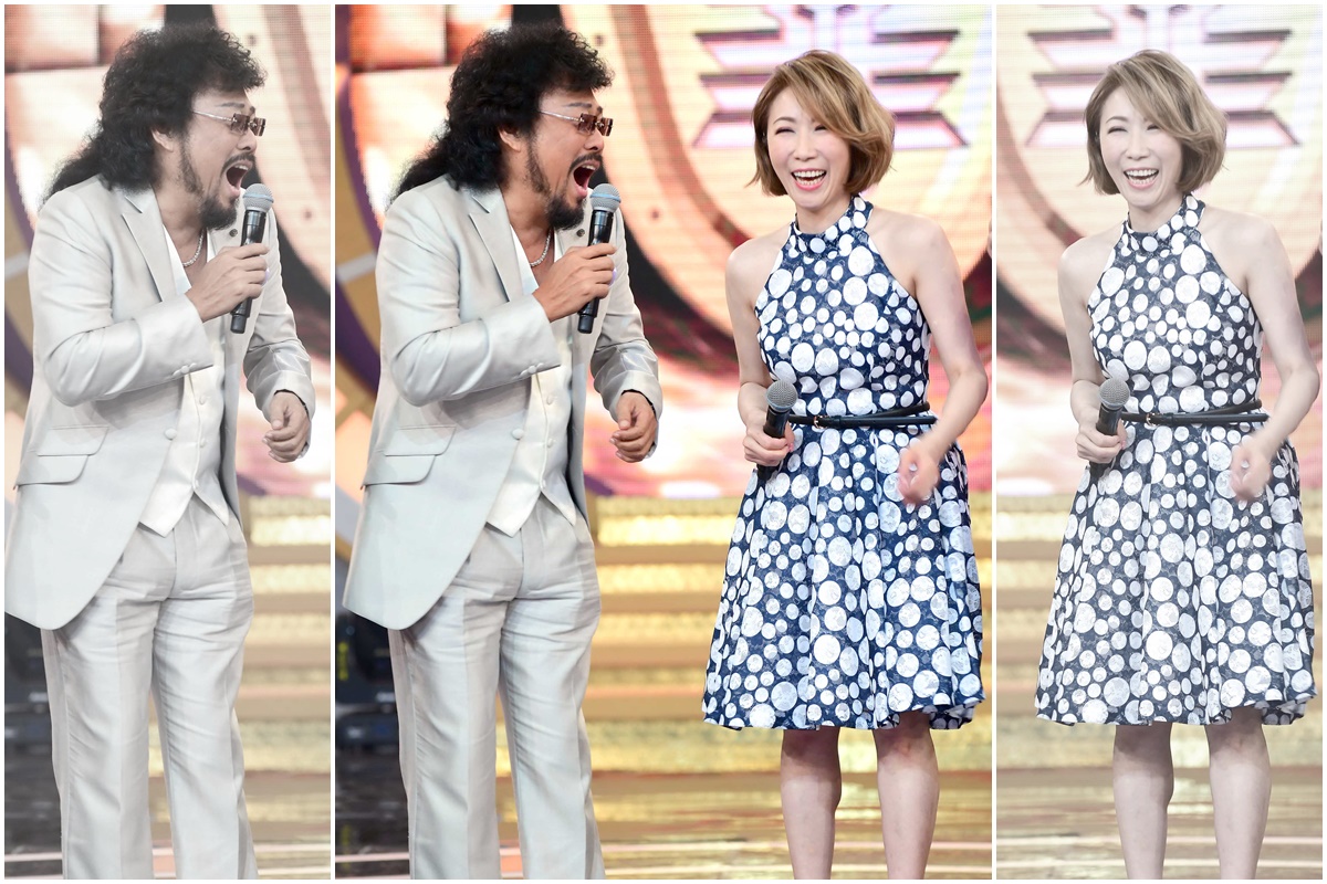 李翊君（右）跟張菲開玩笑，說自己也懷疑長腿的女兒不是老公檢場的種。（華視提供）