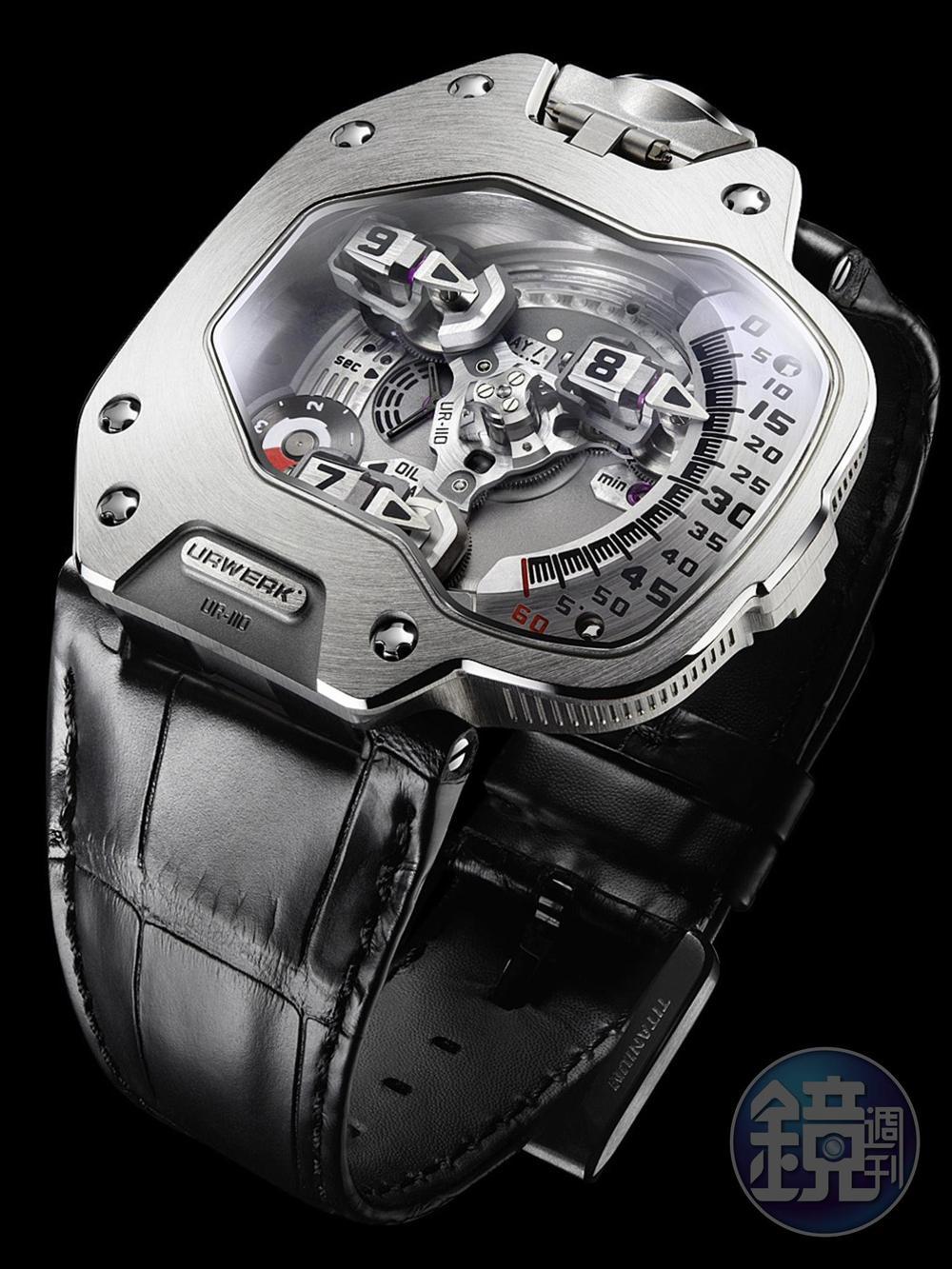 獨立製錶師品牌URWERK以獨特的衛星式時間顯示結構，造型也非常前衛。售價約台幣378萬元。
