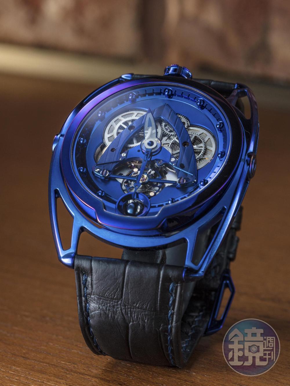 造型有如太空船的DB28 Steel Wheels Blue，面盤鏤空秀出更多機芯結構。定價約NT$4,180,000