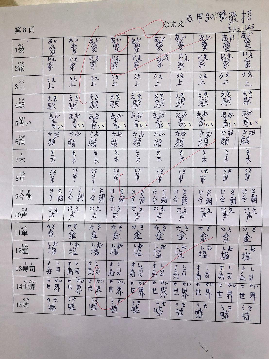 周張招阿嬤的作業簿,端正的字跡展現了她認真求學的態度。