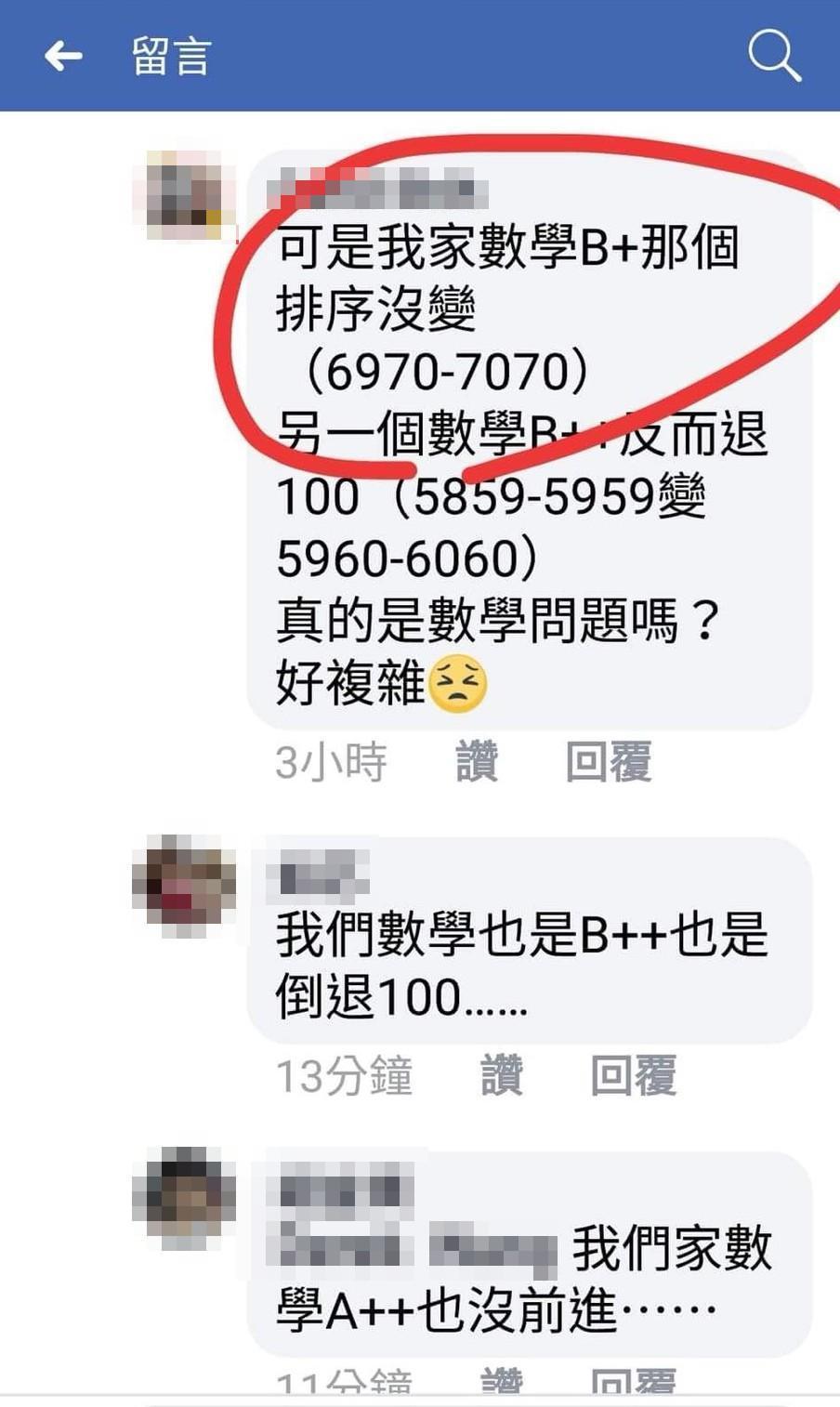 排序修正後,本刊接獲投訴,有考生數學成績與另名同學相同,但該生排序退步200名,同分同學卻未獲影響。