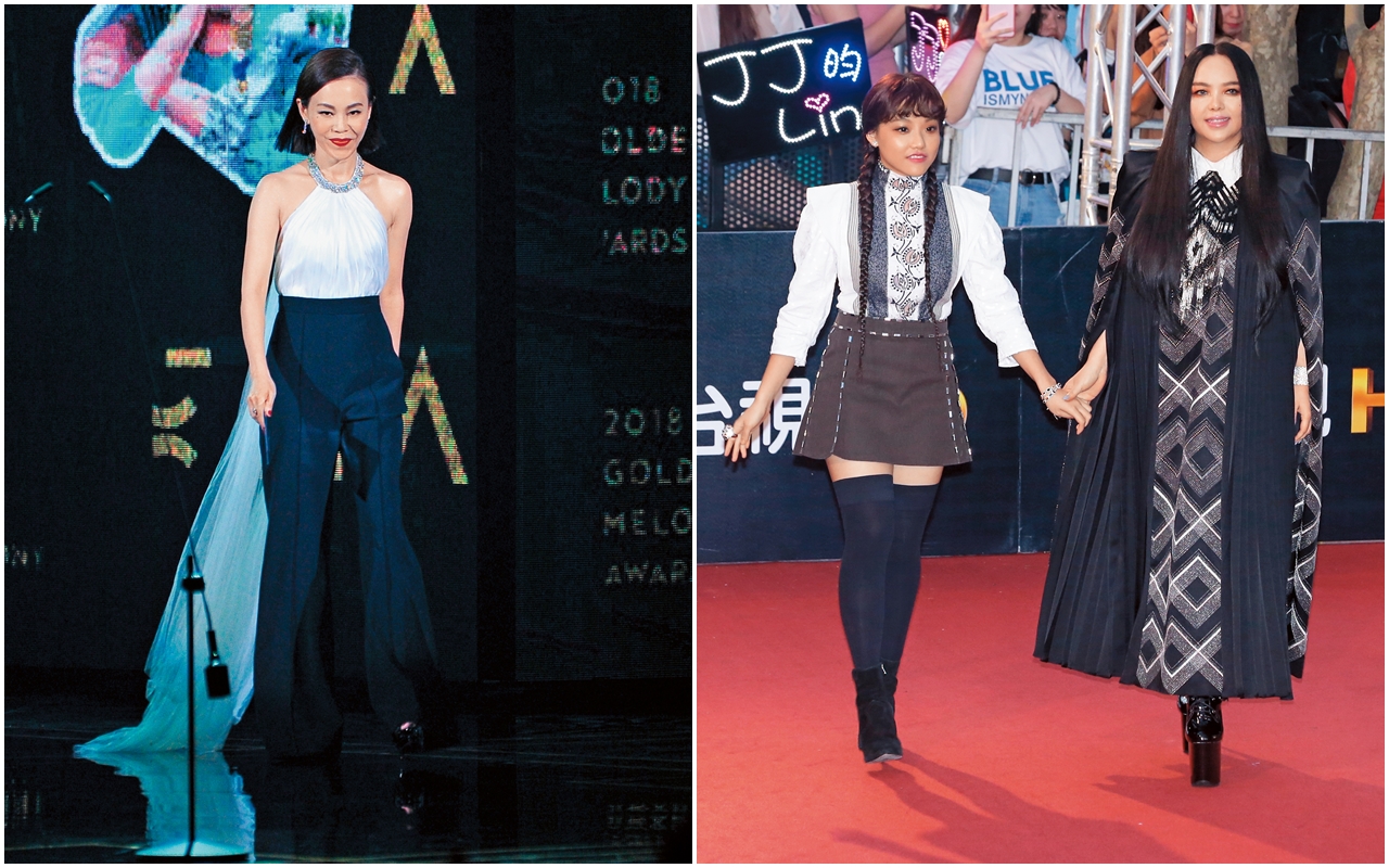 彭佳慧（左）的臉非常非常尖，身形瘦到個不行，顯然新的戀情讓她身陷婚變風暴，並沒有滋潤到她；阿妹（右）牽著自己的外甥女安那（右2），除了展現滿滿的慈愛，2人造型也引發網路激烈討論。