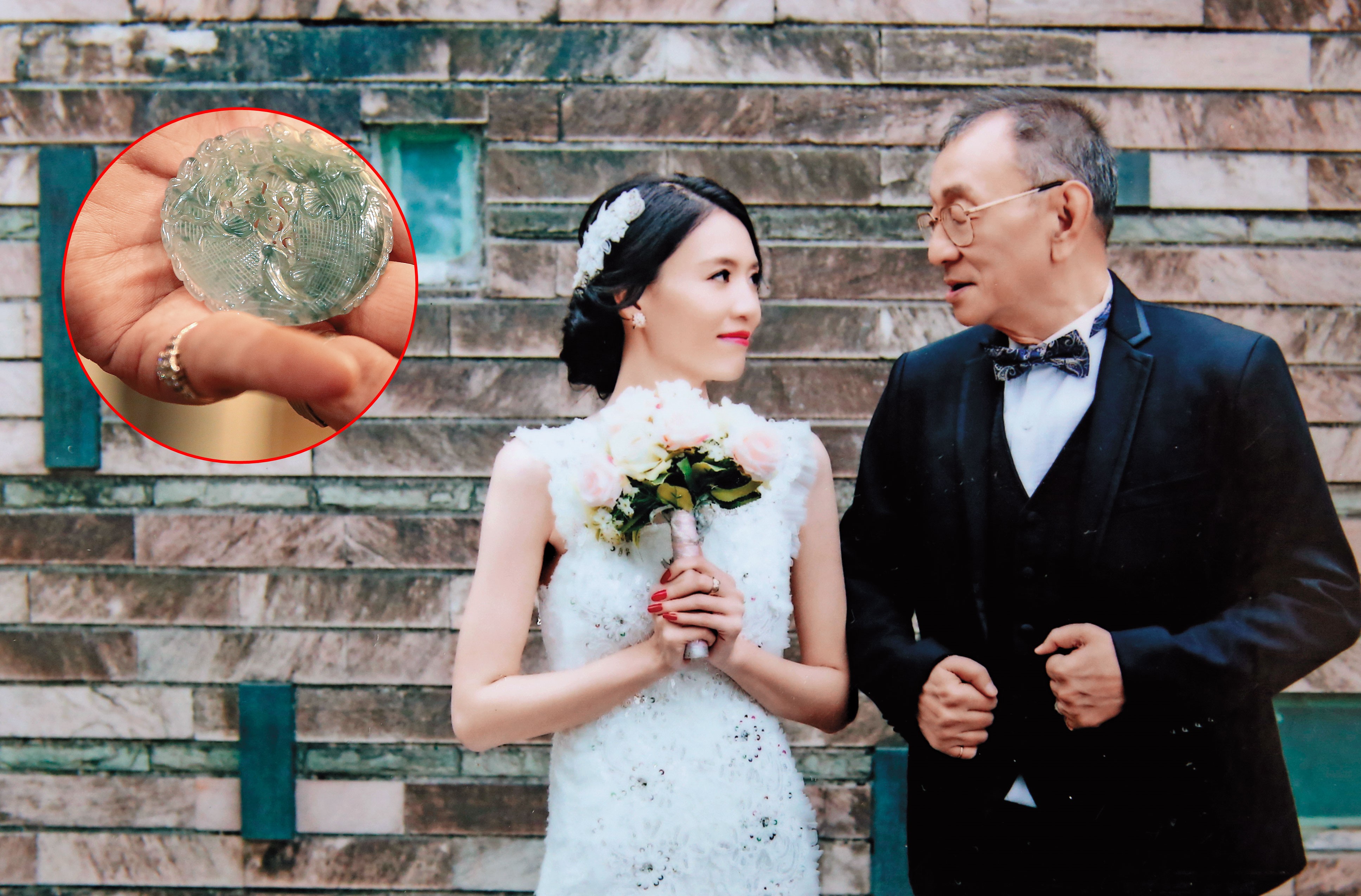 董念台比嫩妻矮4公分，董說拍婚紗時，他特別在腳下墊了檯子。（董念台提供）