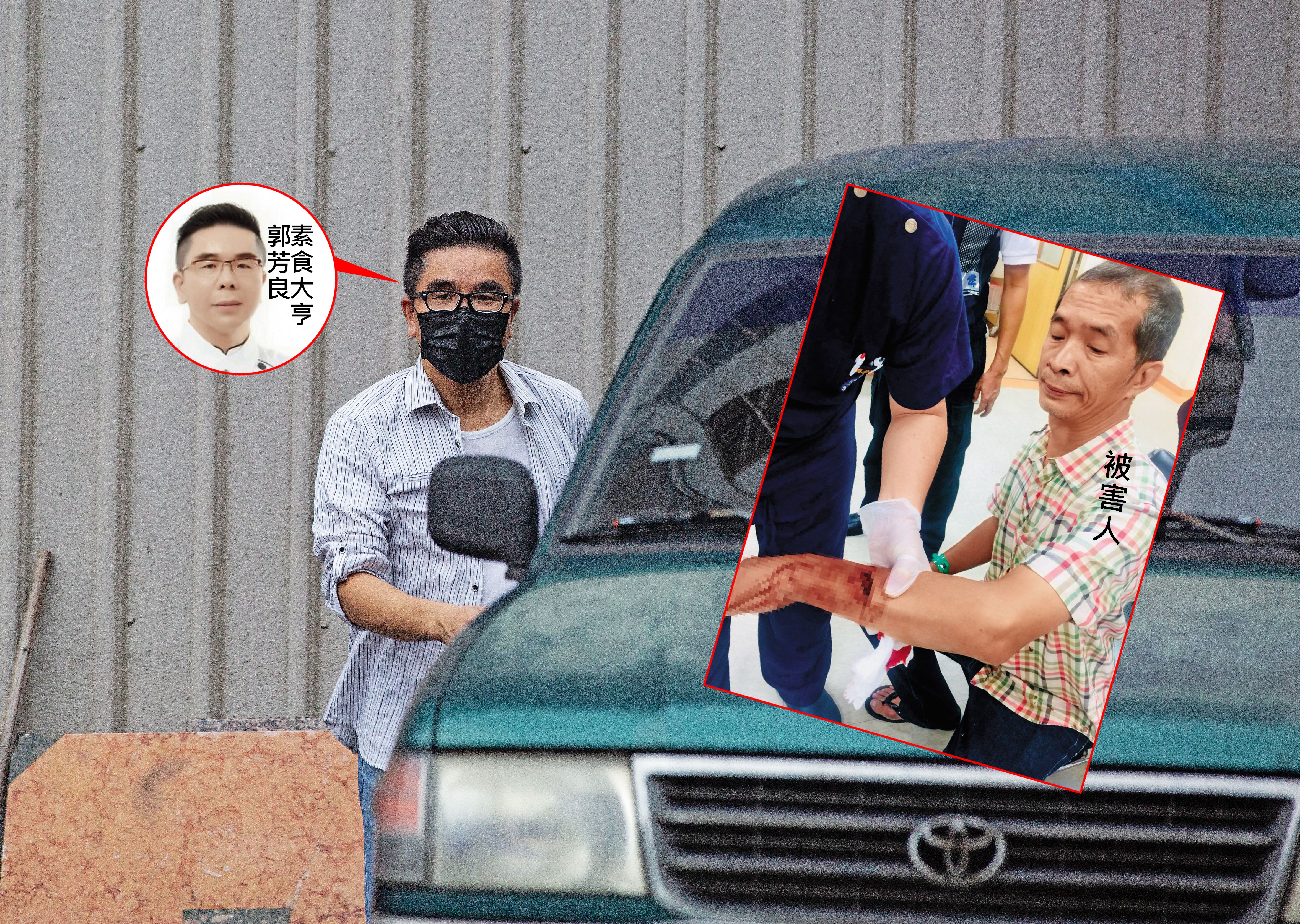 昔日素食大亨郭芳良行事相當低調，6月22日穿著條紋襯衫、戴著黑色口罩上了綠色廂型車。