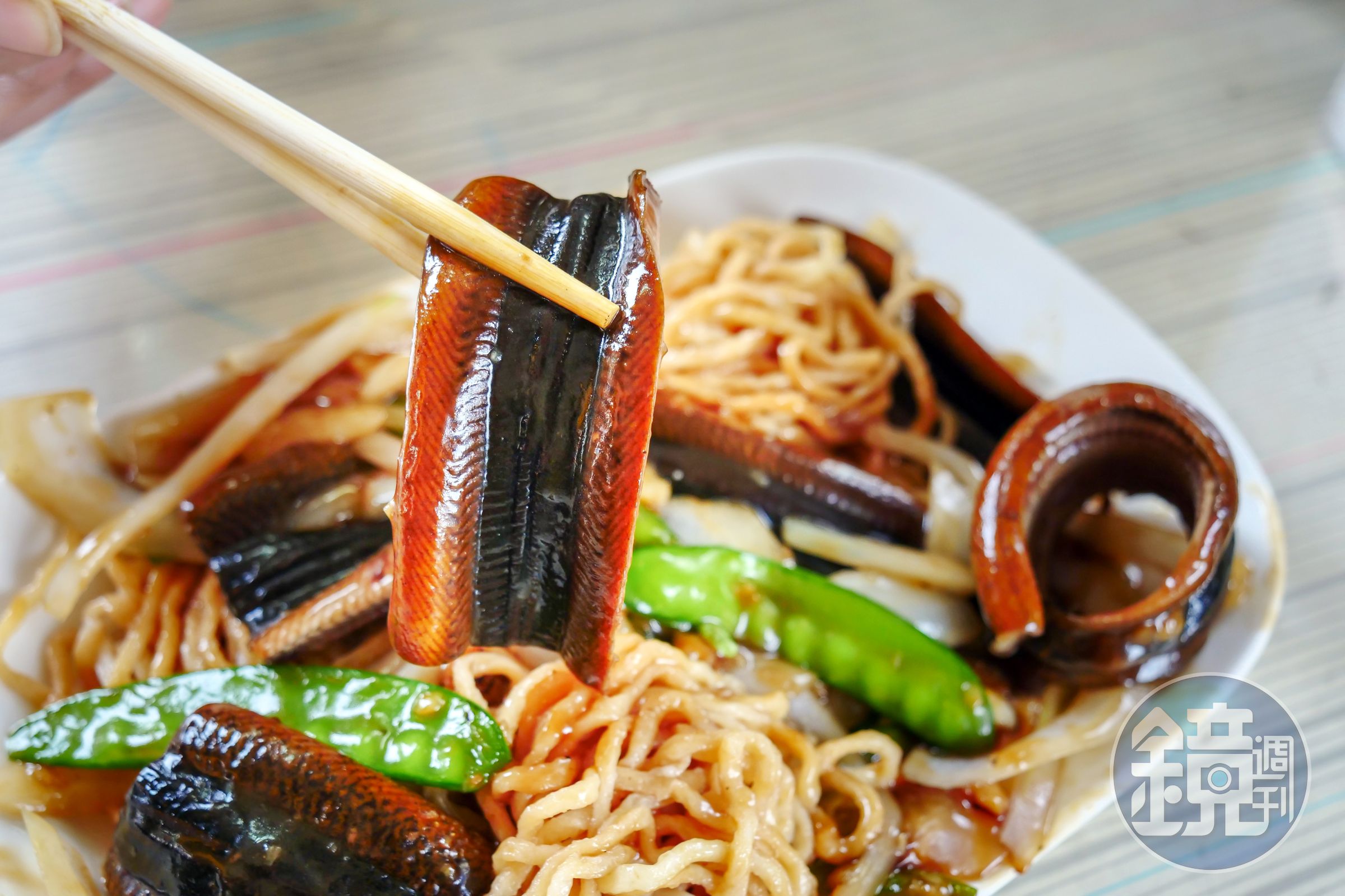 「乾炒鱔魚意麵」吃得到微炙的焦香鑊氣。（190元／份）