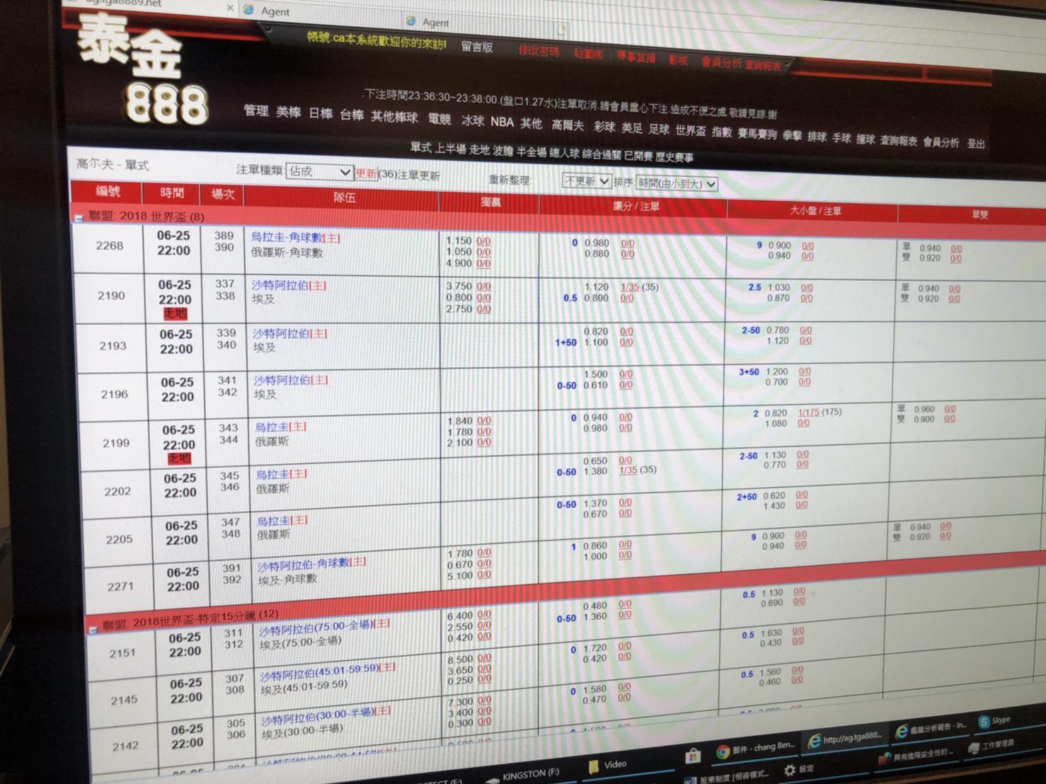  該線上簽賭網站下注之網頁畫面。（警方提供）