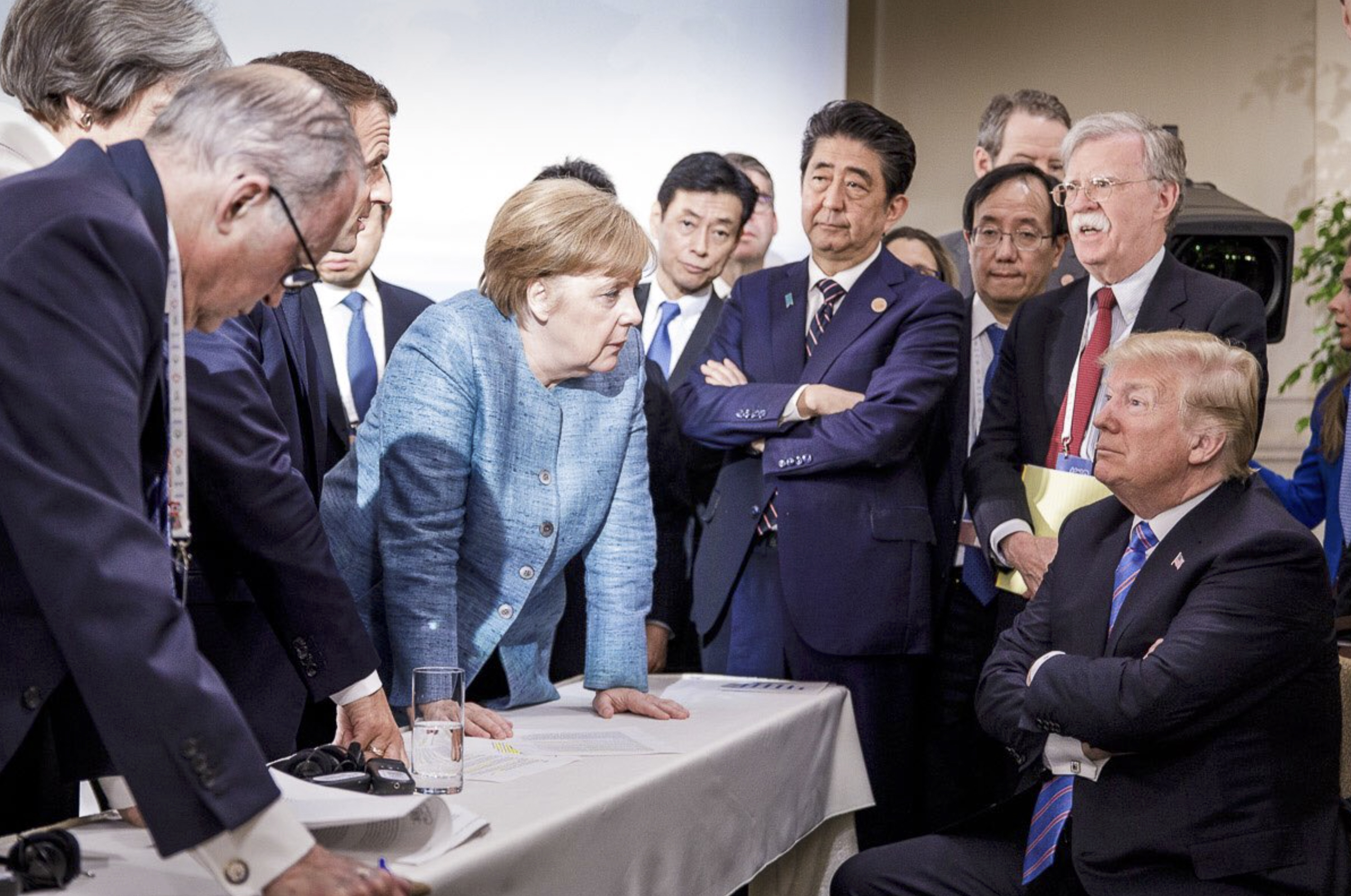 在加拿大舉行的G7高峰會上，川普與其他盟國領袖針鋒相對。（東方IC）