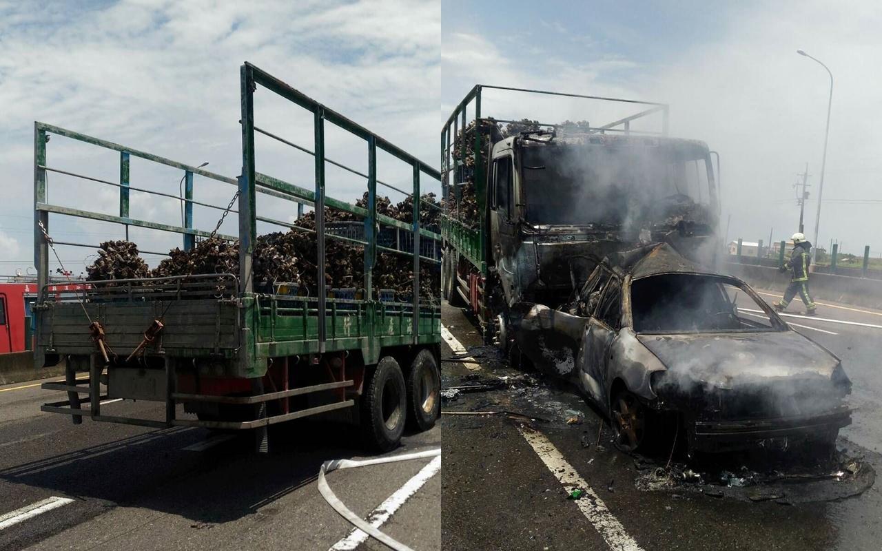 運蚵車司機酒駕追撞小客車引發火燒車,一名乘客當場被燒成焦屍。