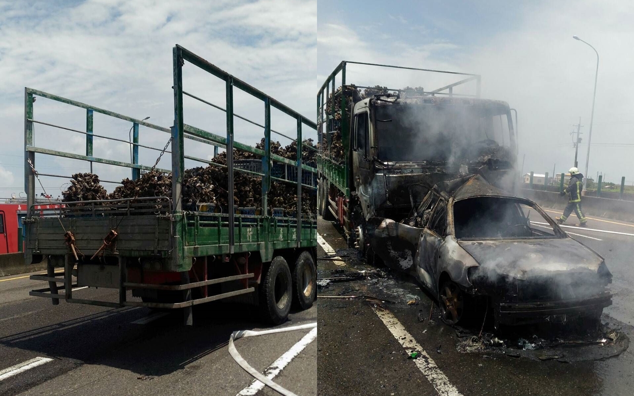 運蚵車司機酒駕追撞小客車引發火燒車，一名乘客當場被燒成焦屍。
