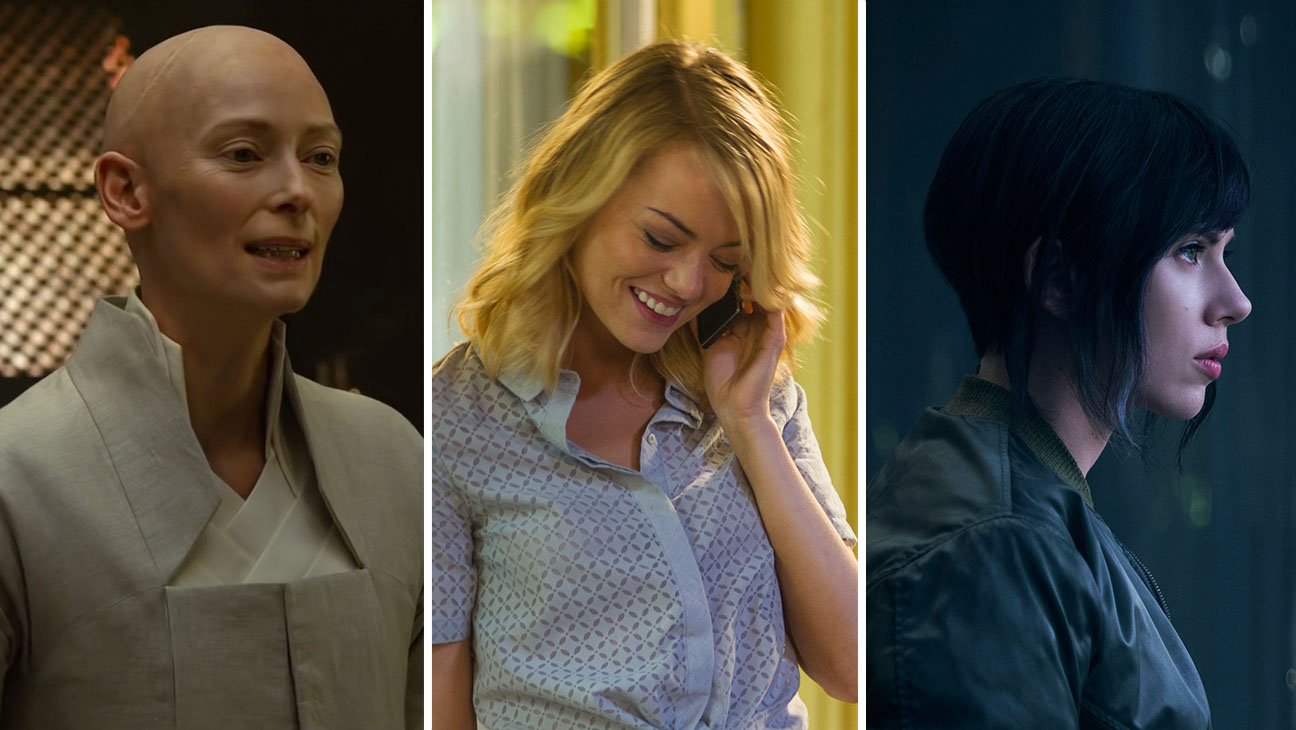 包括趙牡丹在內的亞裔美籍演員都抗議好萊塢洗白文化，例如《奇異博士》的蒂妲史雲頓（左起）、《飛越情海》的艾瑪史東和《攻殼機動隊》的史嘉蕾喬韓森，原本角色設定都是亞洲人。（翻攝自hollywoodreporter.com）