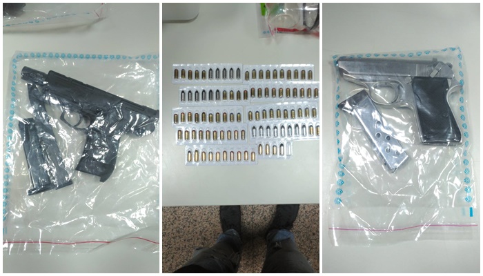 警方查獲的改造槍枝及彈頭。（翻攝畫面）