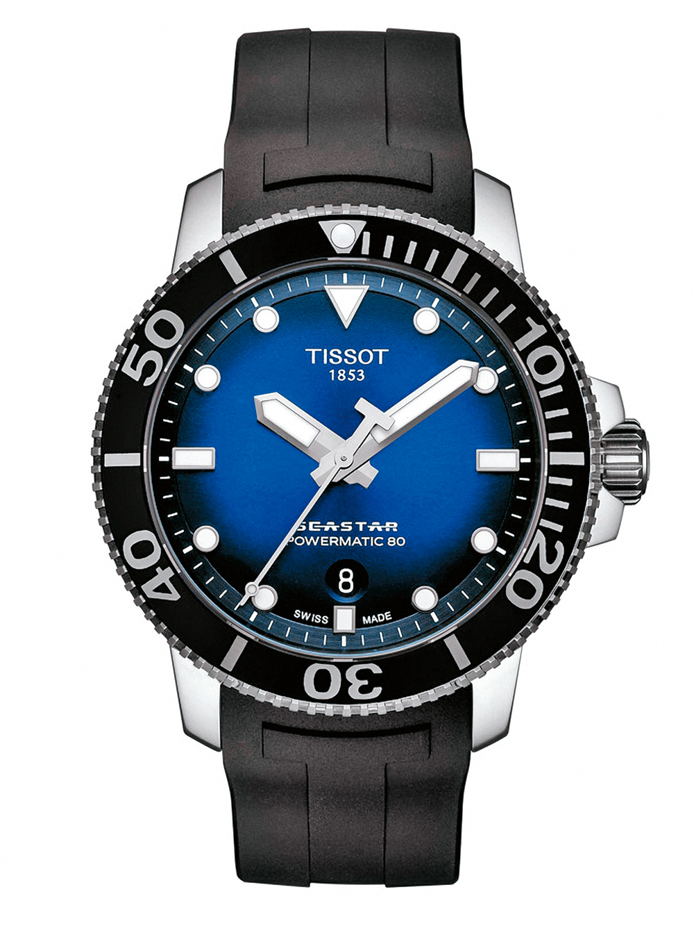 TISSOT新款Seastar 1000，1000指一千英呎，也就是防水300米。面盤是今年最流行的漸層藍色，並採用陶瓷錶圈。定價：約NT$23,200