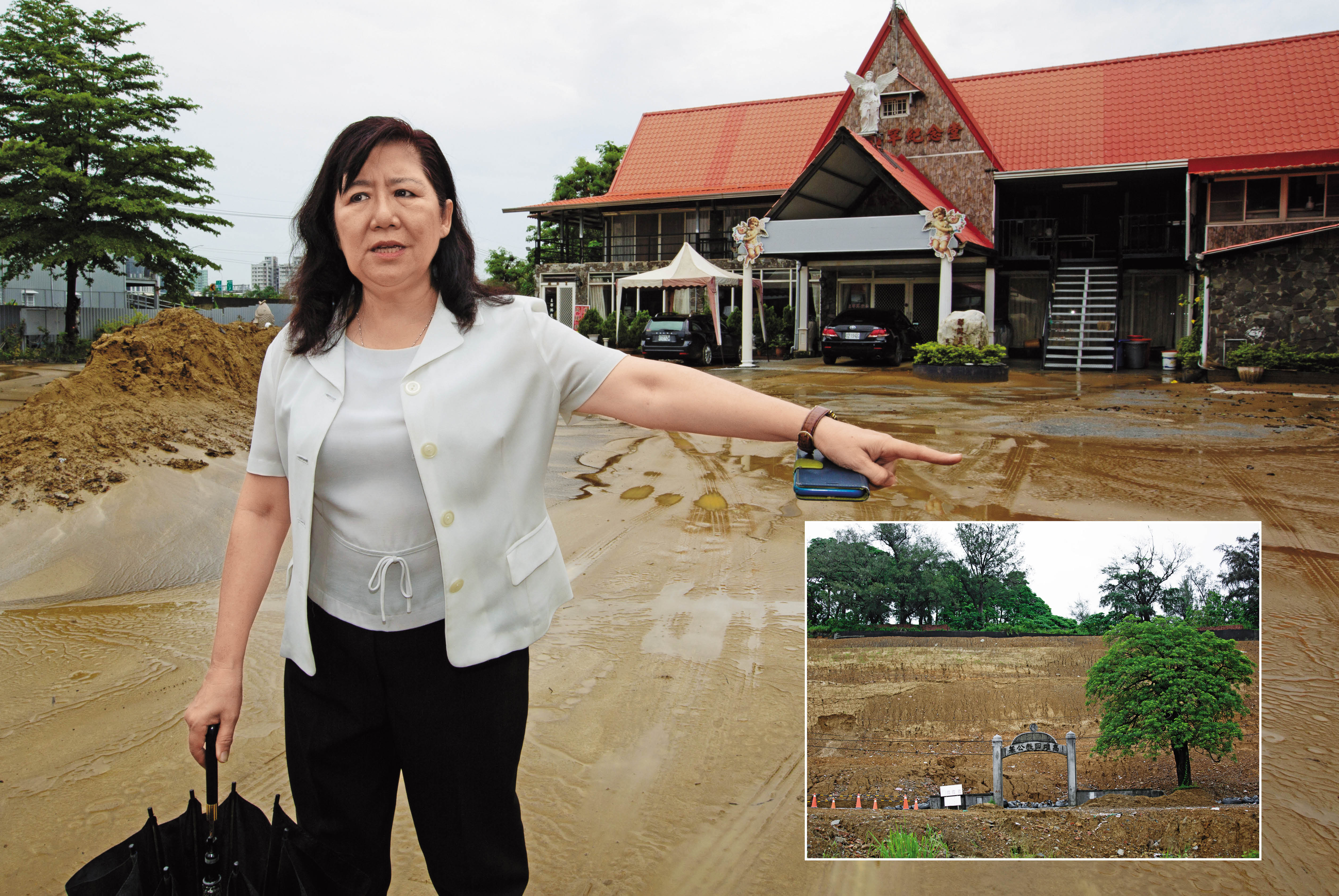 玫瑰園業者指控，連日強降雨，造成上方遷葬工程土石流傾瀉而下，造成園區遭土石流覆蓋。
