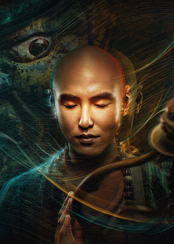阮經天在電影《狄仁傑之四大天王》中扮演高僧。(甲上提供)