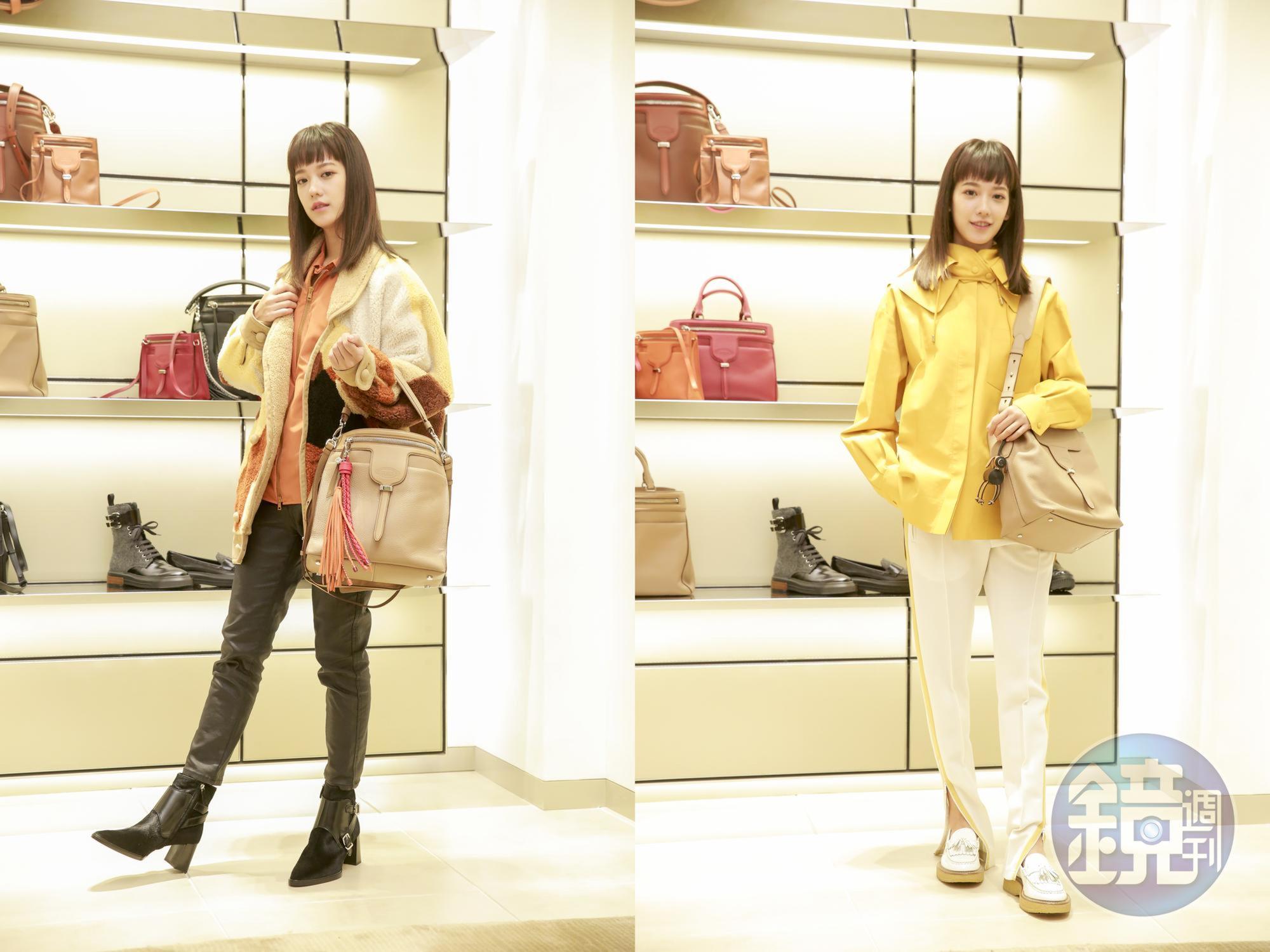 孟耿如出席TOD’S秋冬發表會，分別拎著2個新包款現身。〈左〉Thea Bag，NT$75,500、〈右〉New Joy Bag，NT$43,600。