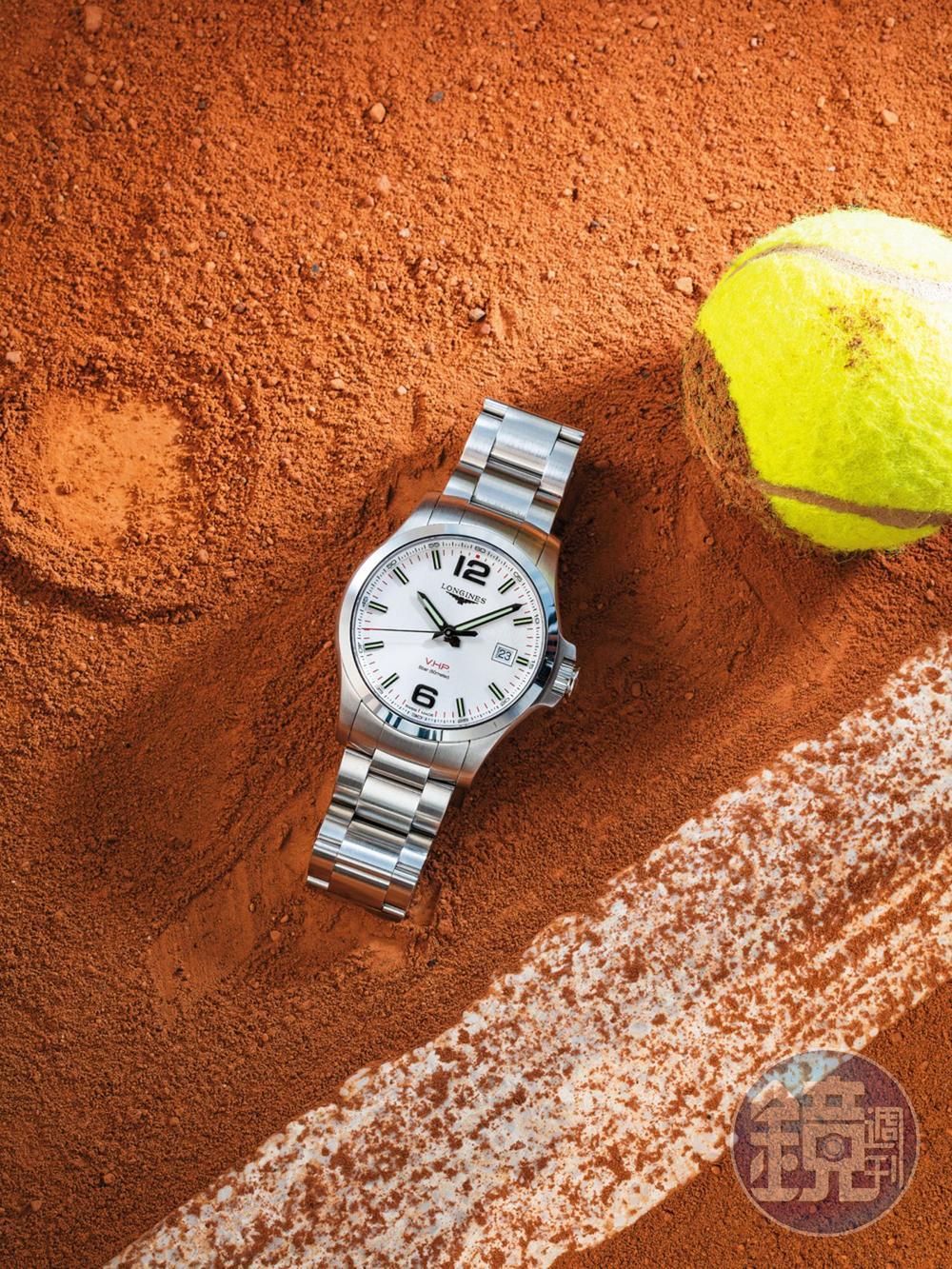 《LONGINES Conquest V.H.P.》功能：時、分、秒顯示；日期顯示；萬年曆/機芯：石英機芯/定價：約NT$34,200