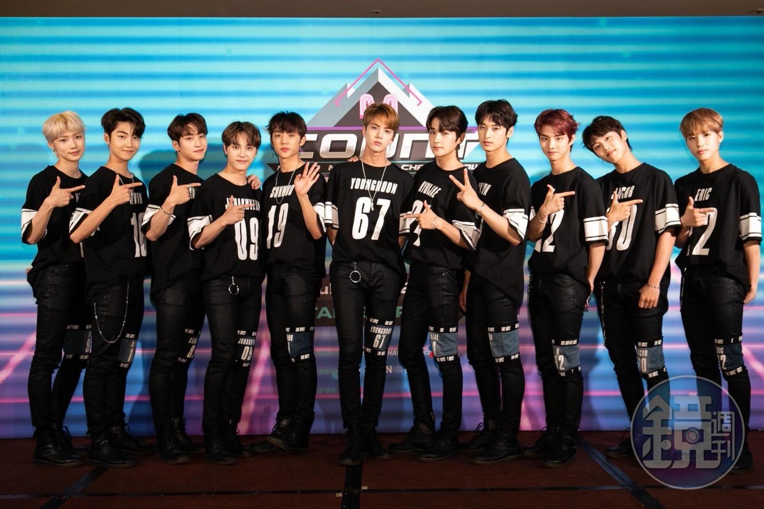 THE BOYZ訪台12缺1，只有NEW（左起）、KEVIN、上淵、鶴年、善旴、泳勛、賢在、柱延、Q、JACOB、ERIC11個成員。