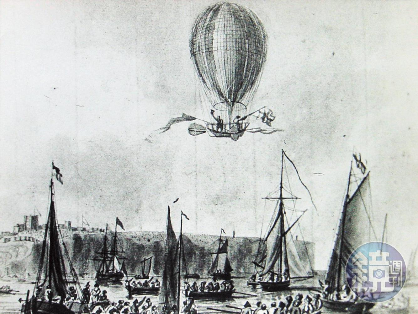 布蘭切特與美國醫生John Jeffries，二人於1785年1月7日搭乘氣球飛越英吉利海峽，其情景被繪製成畫。