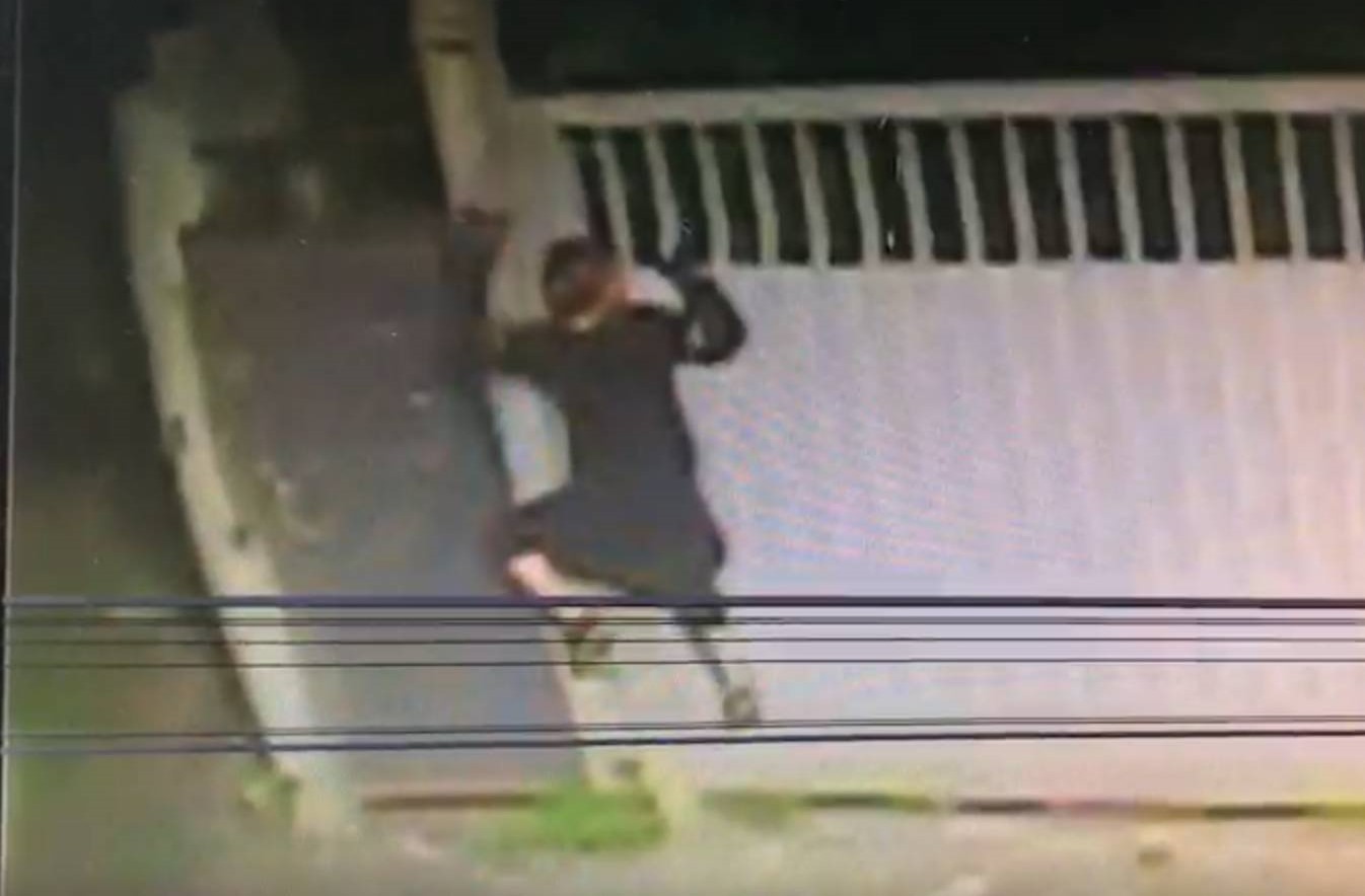 以「蜘蛛人」狀攀爬鐵門入內竊取高架電纜的中國籍湖南54歲熊姓女子。（警方提供）