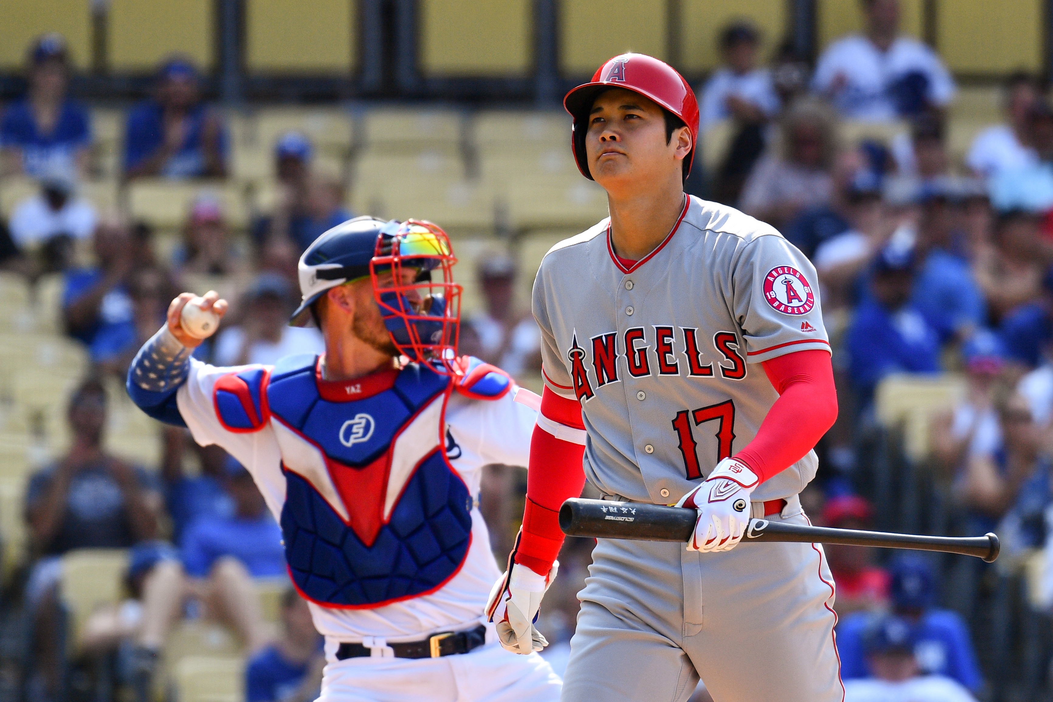 大谷翔平以代打身分上場,遭到道奇終結者簡森三振出局。(東方IC)