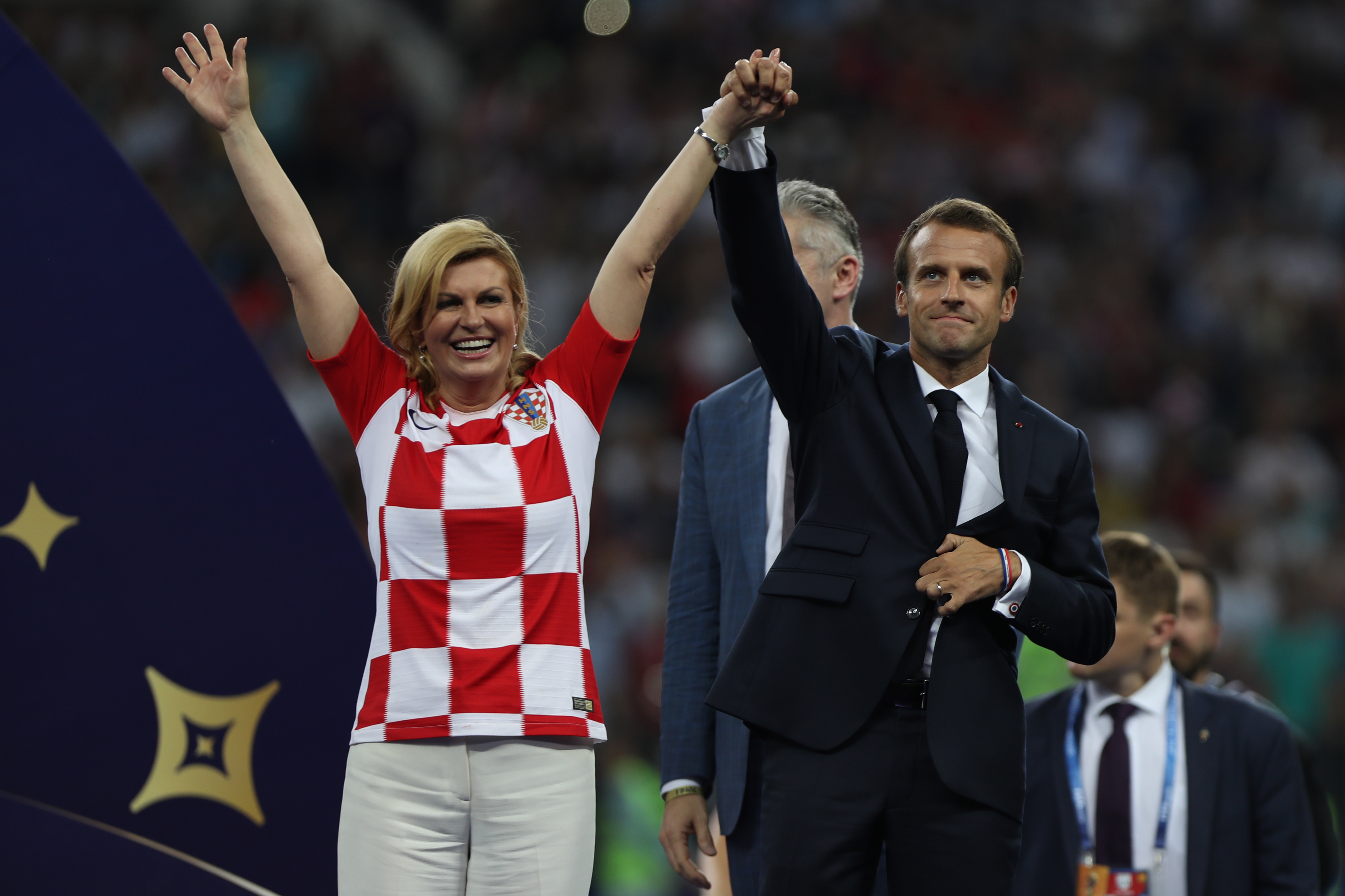 「看台上的總統」格拉巴-吉塔洛維奇，被媒體形容是本屆世足賽克羅埃西亞真正的明星。（東方IC）
