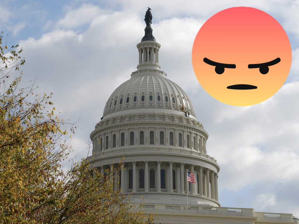 在美國國會議員的臉書上，「憤怒」已成了最常被使用的表情符號。