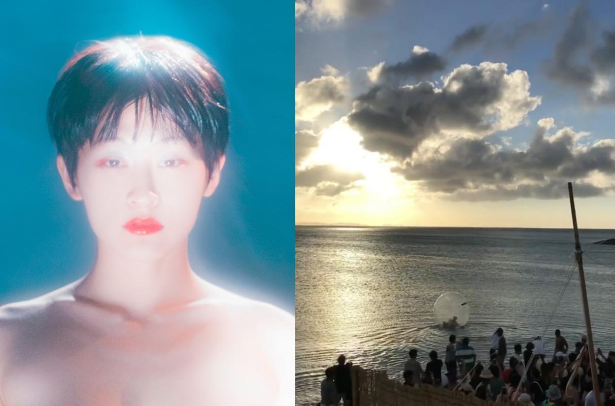 星期三的康帕內拉日前在沖繩演唱時,女主唱玩太嗨連人帶球被推向海上。(左圖為好玩國際文化提供,右翻攝自IG)
