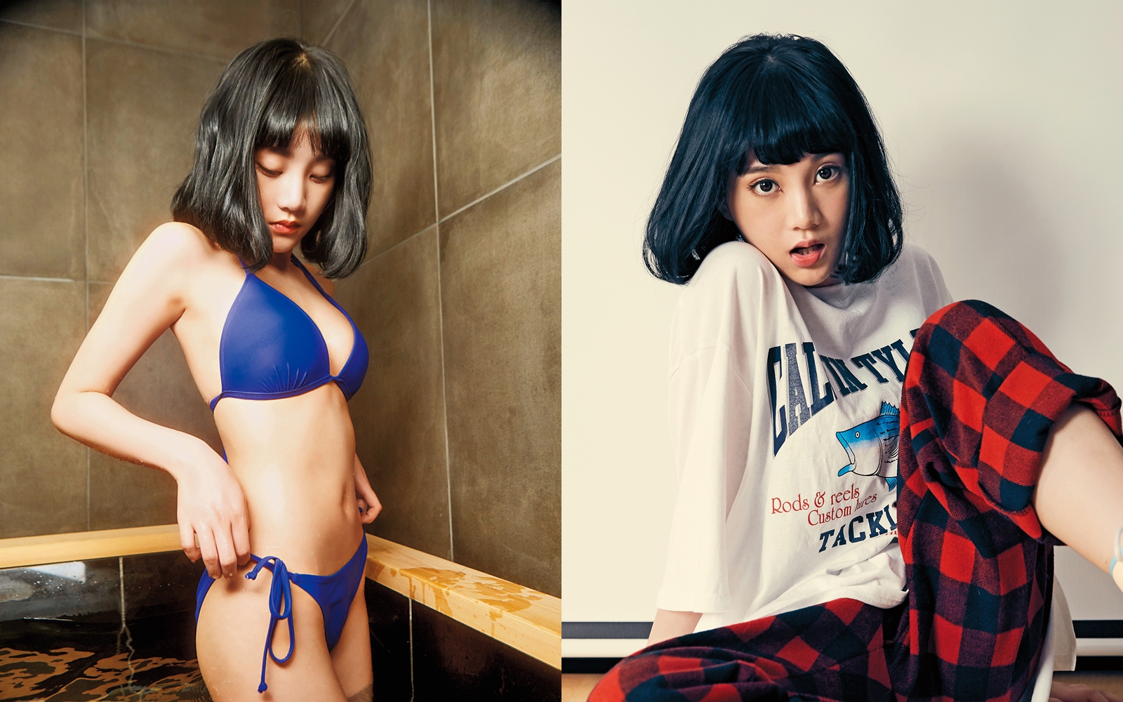 空靈外表下，李優藏著火辣身材，在寫真集中有性感比基尼照片。（左圖愛貝思克提供）