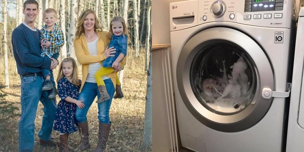 4歲的男童誤把3歲的妹妹關進洗衣機內,差點釀禍。(翻攝自Lindsey McIver臉書)