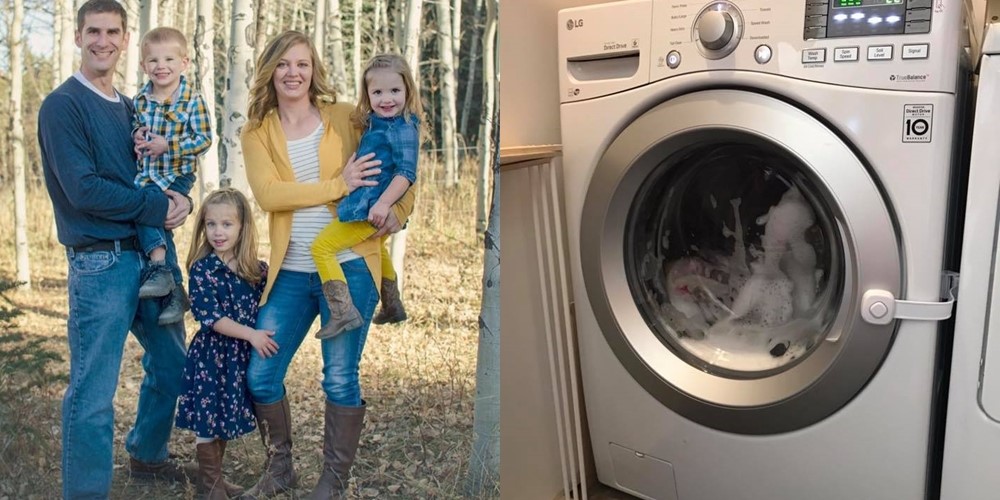 4歲的男童誤把3歲的妹妹關進洗衣機內，差點釀禍。(翻攝自Lindsey McIver臉書)  