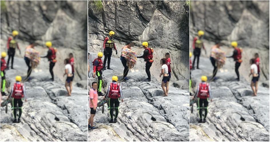 六歲女童四天前在烏來戲水遭溪水沖走失蹤，遺體在今天上午被搜救人 員尋獲。（翻攝畫面）
